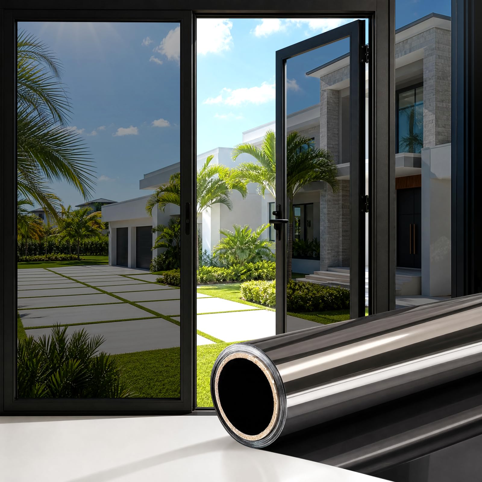 Cheighy Black Silver One Way Window Privacy Film Static Cling Mirror Tint 75X200cm