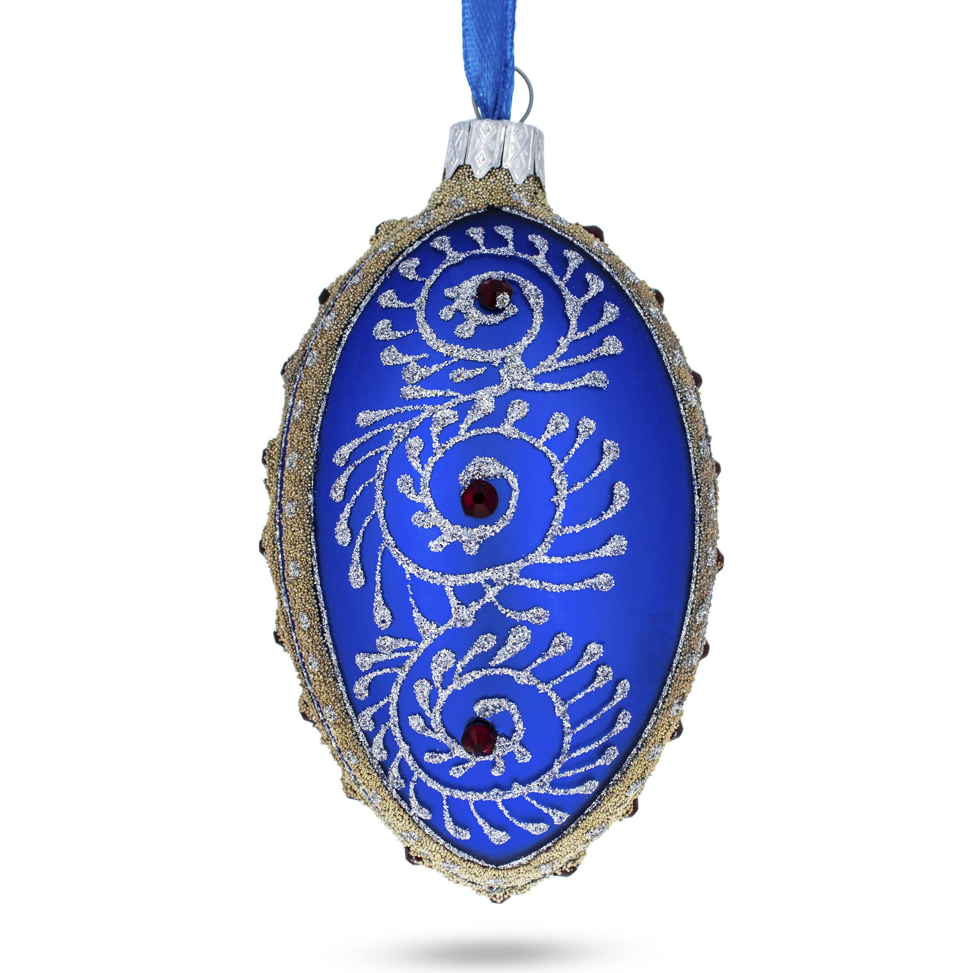 Œuf décoratif en verre BESTPYSANKY un cadeau précieux aux pierres bleues scintillantes