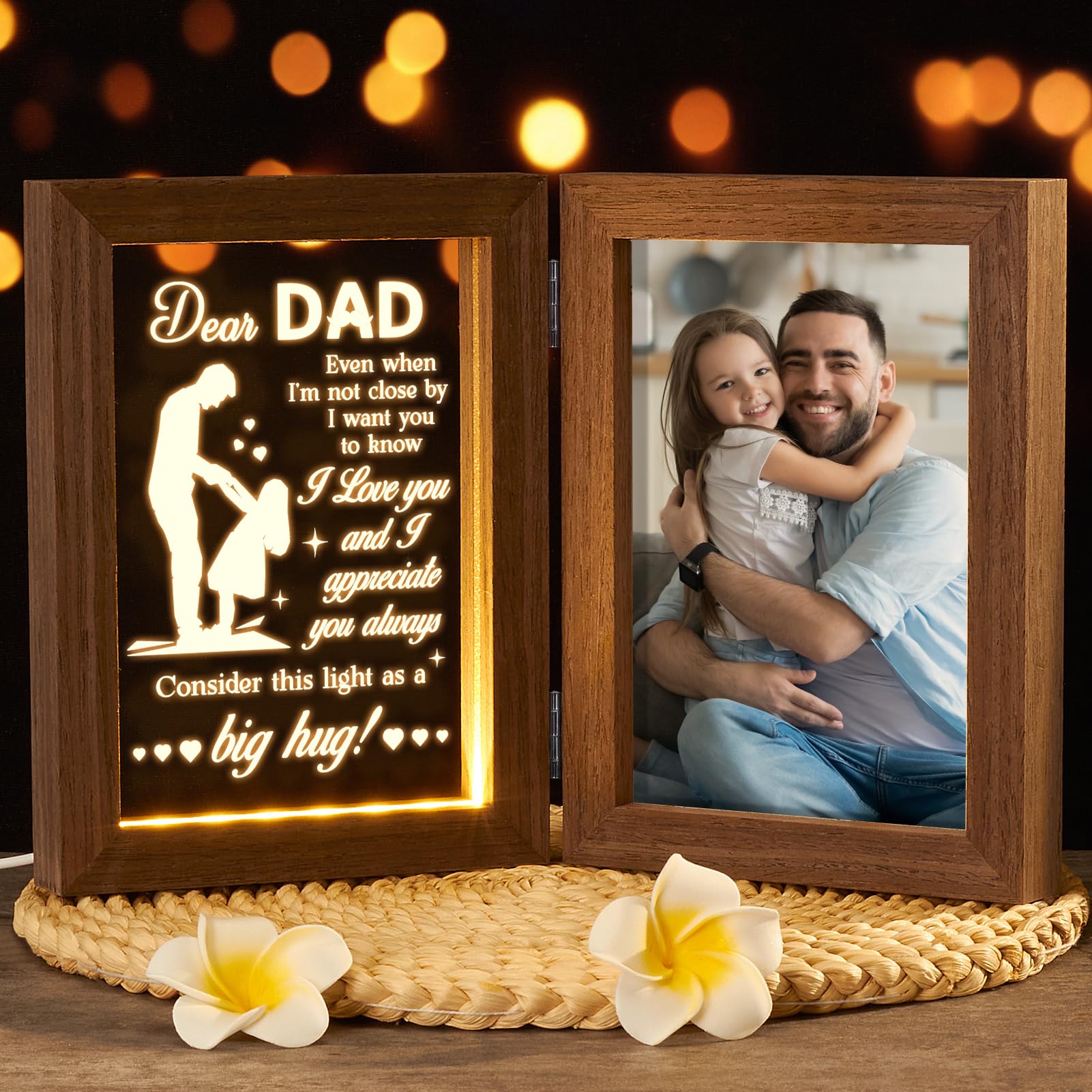 Tiblue Christmas Gifts for Dad from Daughter Son Kids Wife Dad Gifts for Dad Who Wants Nothing Best Daddy Gift - Night Light with Father Picture Frame for 5x7 Photos New Daddy Bonus Step Father Gift