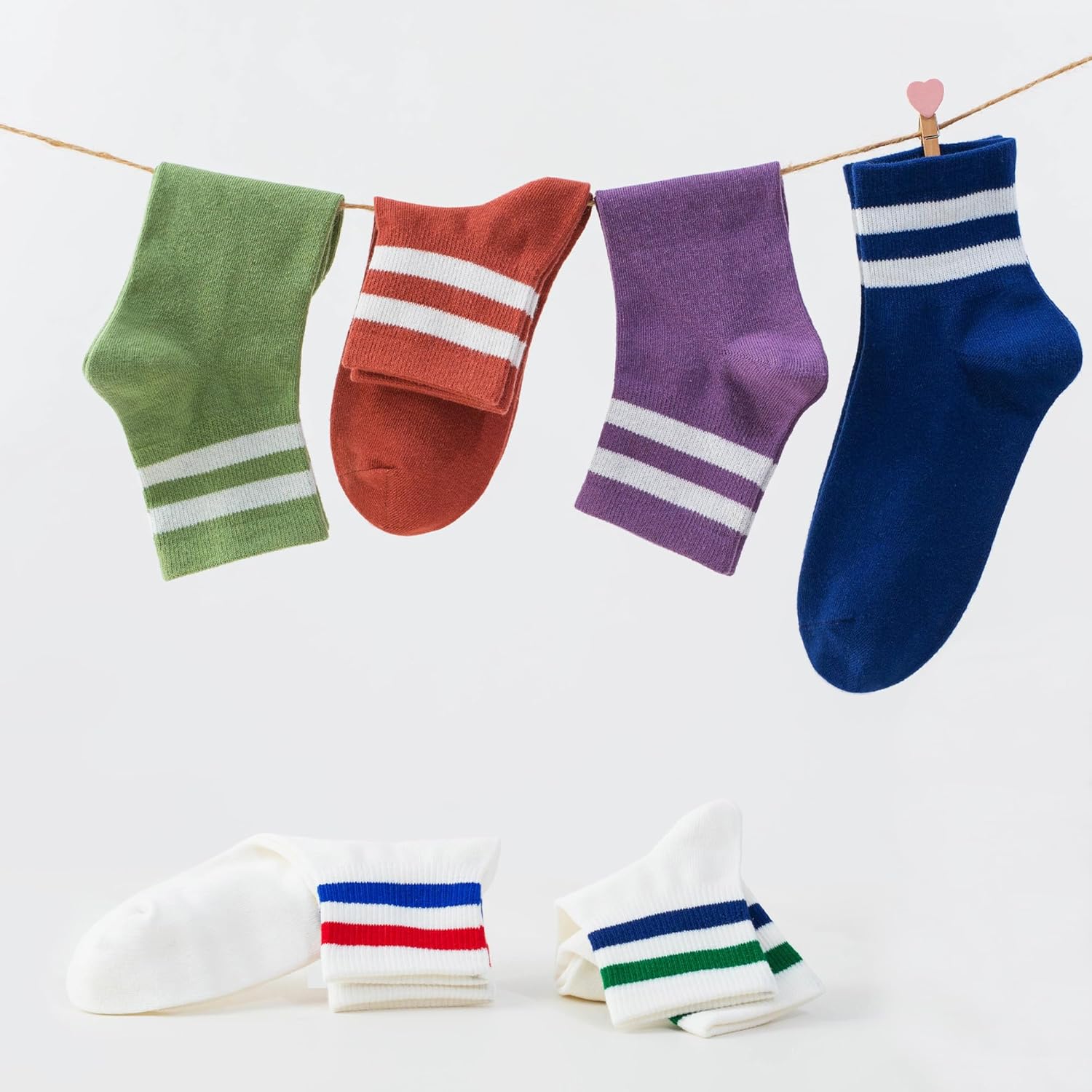 SISOSOCK Quarter Crew Cotton Socks for Women Striped Athletic Casual Breathable Socks 6-10 Pairs with Gifts Box - Image 3