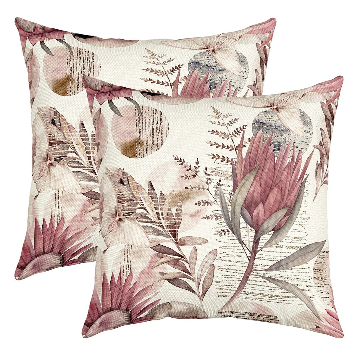 Richhome Multi 12 Vintage Protea Floral Pillow Cover For Living Room Couch Decor Retro Rustic Plants Botanical Square Soft Throw Pillow Cover Tie Dye Stripes Geometric Decorative Cushion Cover,Pack Of 2,16"X16"