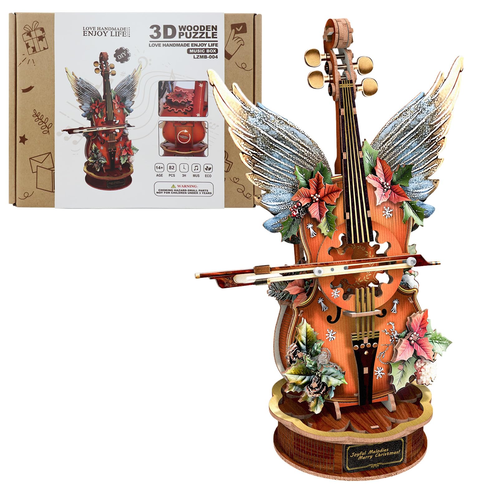 Lilcubics 3D Wooden Puzzles for Adults, Mechanical Musical Instrument Model Kits, DIY Music Box Craft Set, Unique Birthday Gifts for Him Her (Holly Cello)