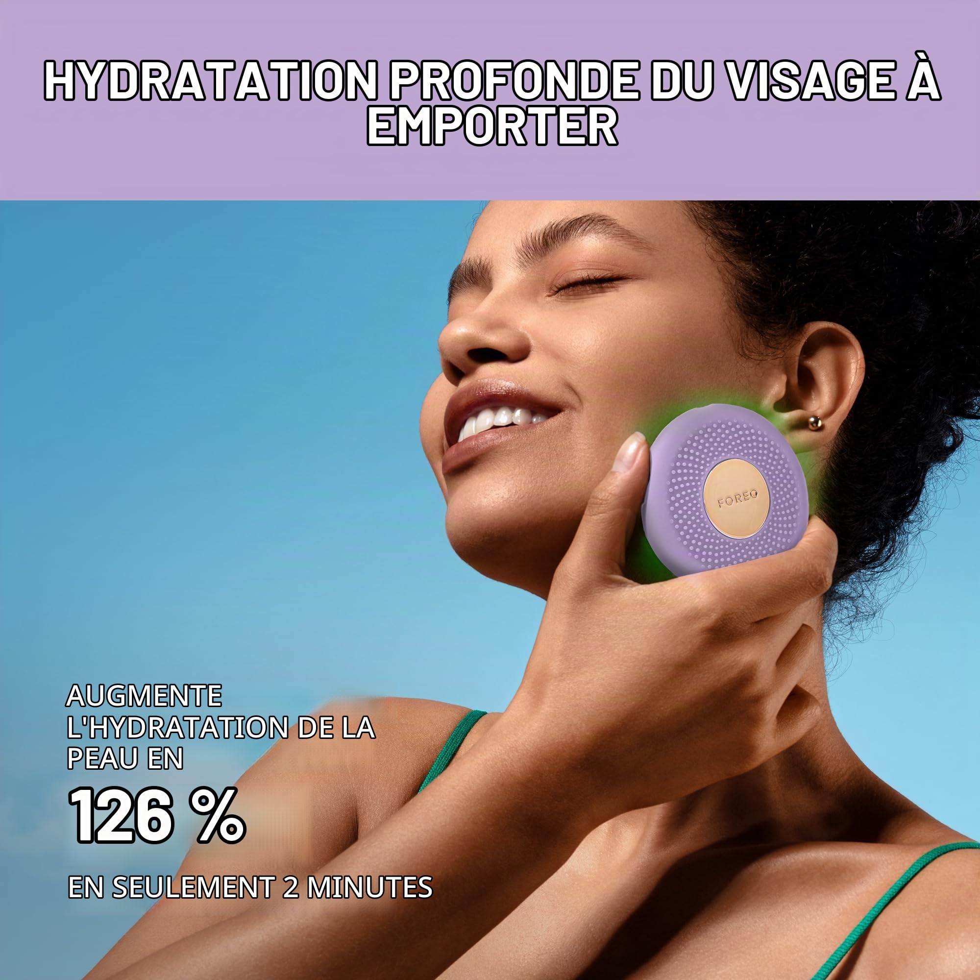 FOREO UFO 3 go masque hydratant visage de voyage - Anti-âge - Luminothérapie LED à spectre complet et lumière rouge - Thermothérapie - Massage visage T-Sonic - Compact - Connecté par application
