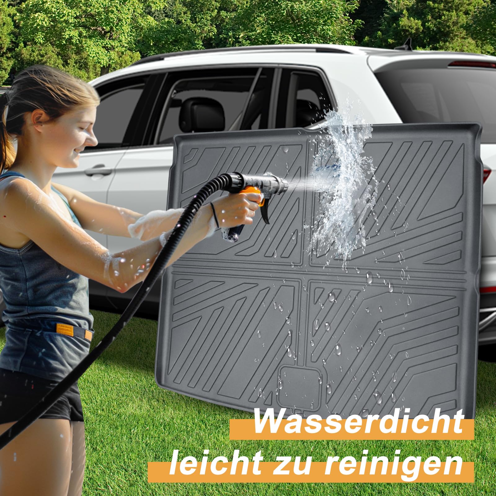 ECOZEN Wanna do bagażnika do VW Tiguan 3 2024 2025, TPE na każdą pogodę, oryginalna mata do bagażnika 3D, 3-warstwowa guma, wodoszczelna, wysokie dopasowanie, wysoka krawędź wanna do bagażnika VW