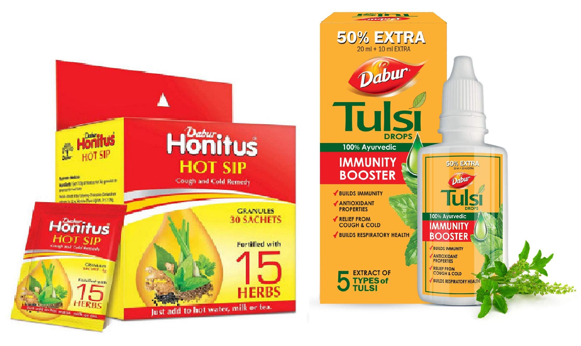 DABUR HONITUS HOT SIP KADA GRANULES 30 SACHETS WITH TULSI DROPS (COMBO PACK)-image-5