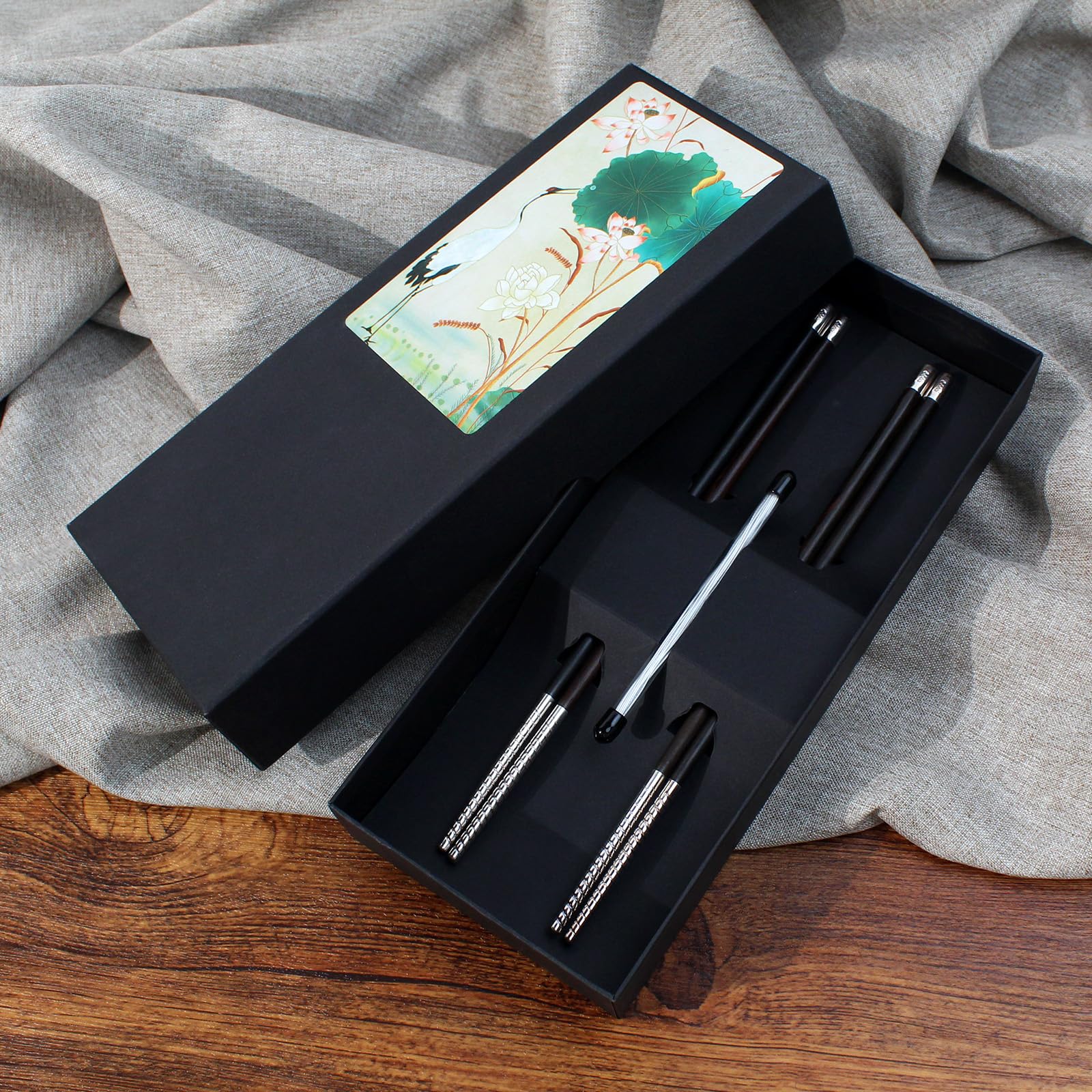 Wooden Chopsticks Reusable, Luxury 999 Sterling Silver Chopsticks 2 Pairs, Made by Red Sandalwood, Round Non-slip Head, Include Common Gift Box (Red Sandalwood)