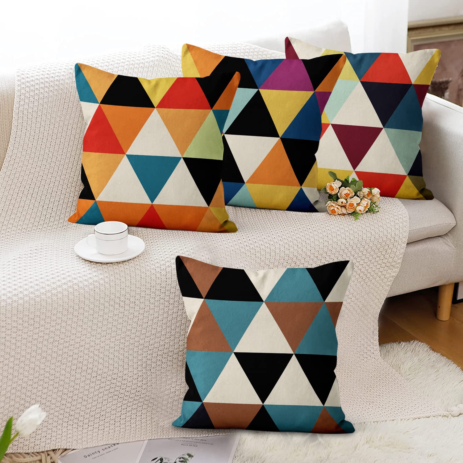 Hnmdmyi Kissenbezug Boho 50x50 4er Set, Bunte Nette Spaß Ästhetische Mid Century Modern Dekorative Kissenbezüge Leinen Kissenhülle für Sofa Couch Bett Garten Outdoor Home Decor Küche, Haushalt & Wohnen