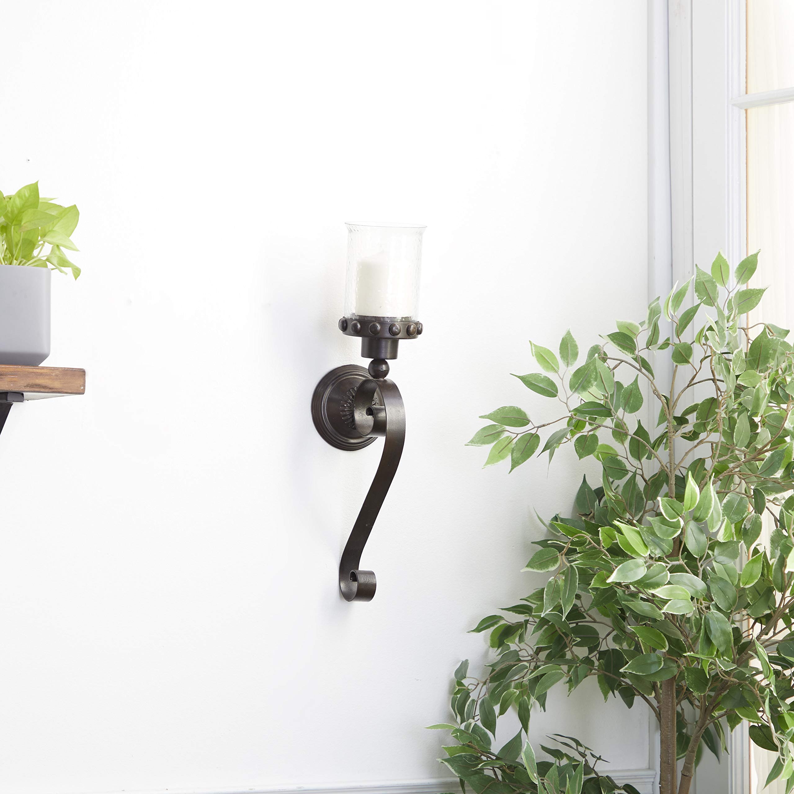 Photo 1 of **SEE NOTES** Deco 79 Metal Scroll Pillar Wall Sconce, 6" x 5" x 20", Brown