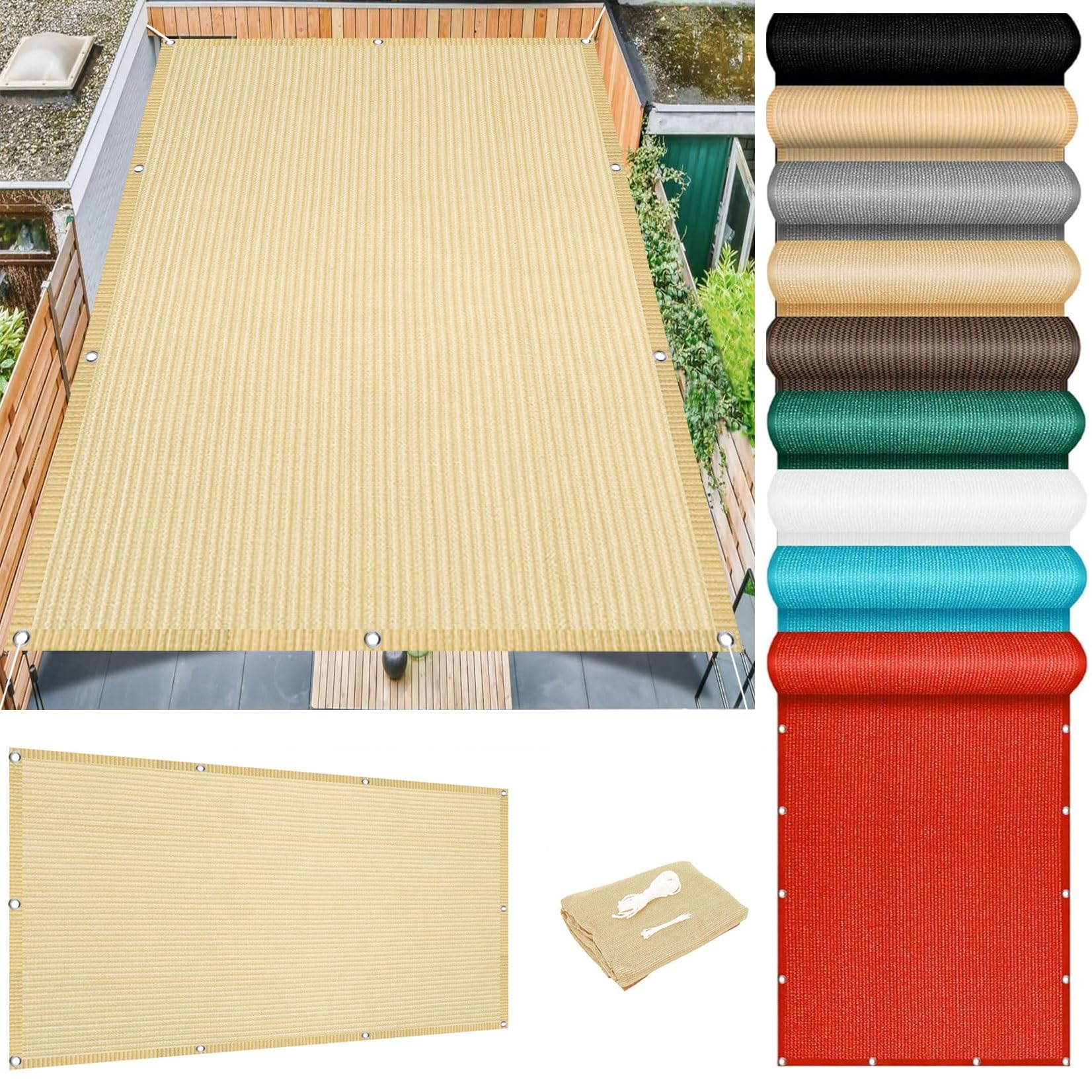 Voile d'ombrage respirant 4.5x8.5m crème pour terrasse