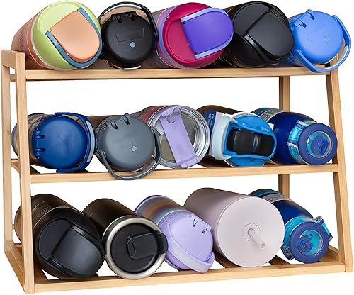 Honey-Can-Do Organizador de botellas de agua de bambú de 3 niveles para gabinete o despensa KCH-09857 Natural