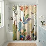 Americanflat 71x74 Floral Shower Curtain - Water-Resistant Long Shower Curtain with Metal Grommets and 12 Hooks - 100% Polyester - Botanical Bathroom Curtains - Beige, Blue, Green, Coral and Pink