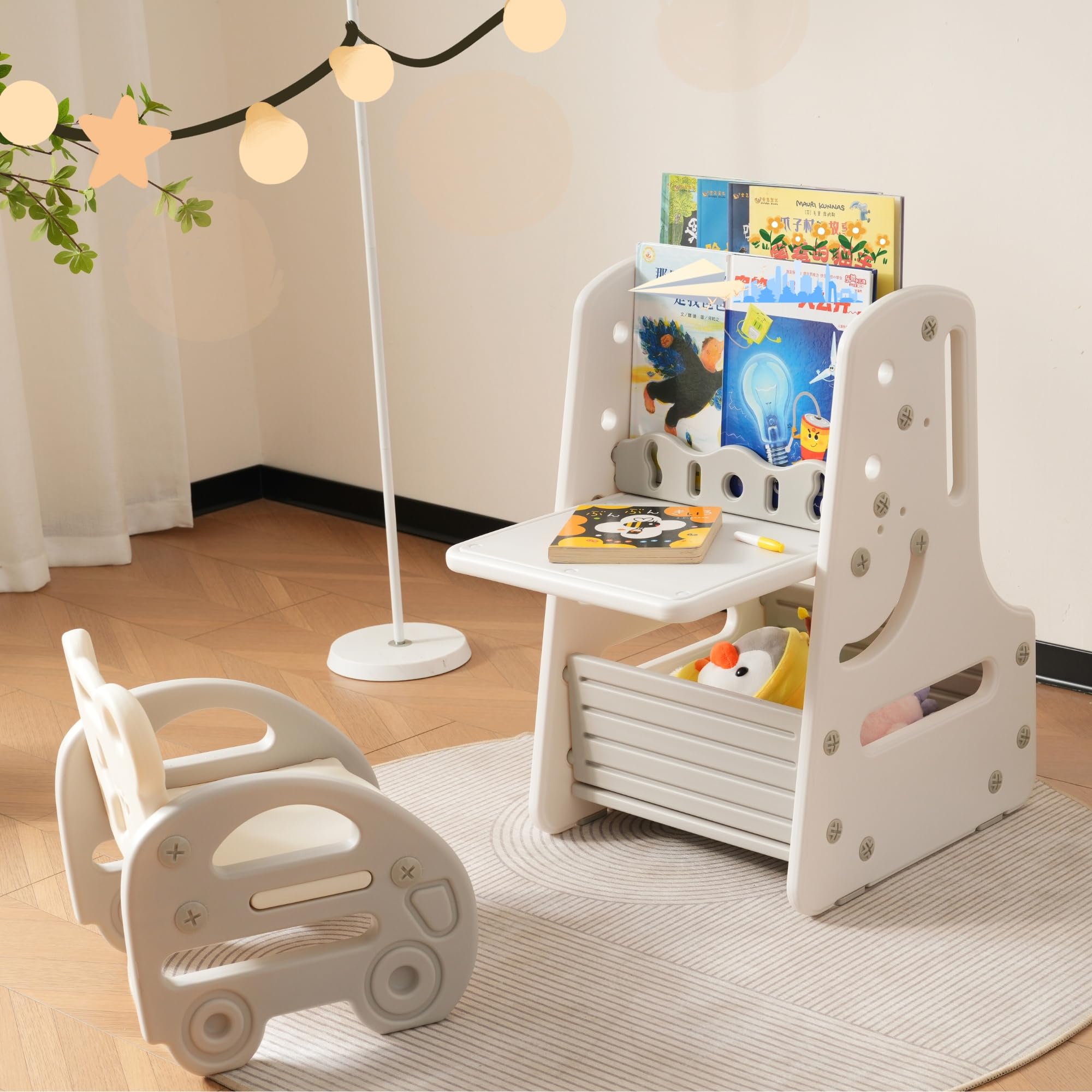 Amazon.co.jp: 絵本棚 椅子付き 1歳頃から 子供用テーブルと椅子2点