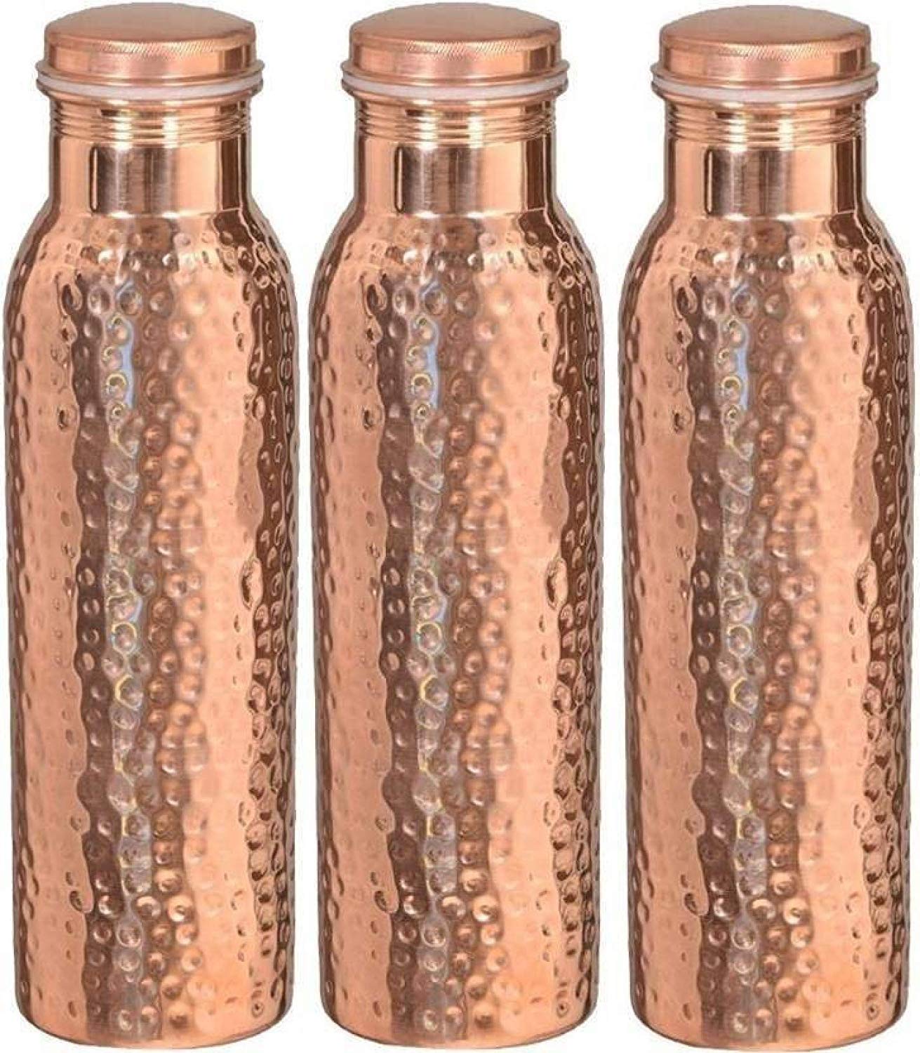Bouteille d'eau en cuivre pur 900 ml : lot de 3 récipients étanches santé ayurvédique