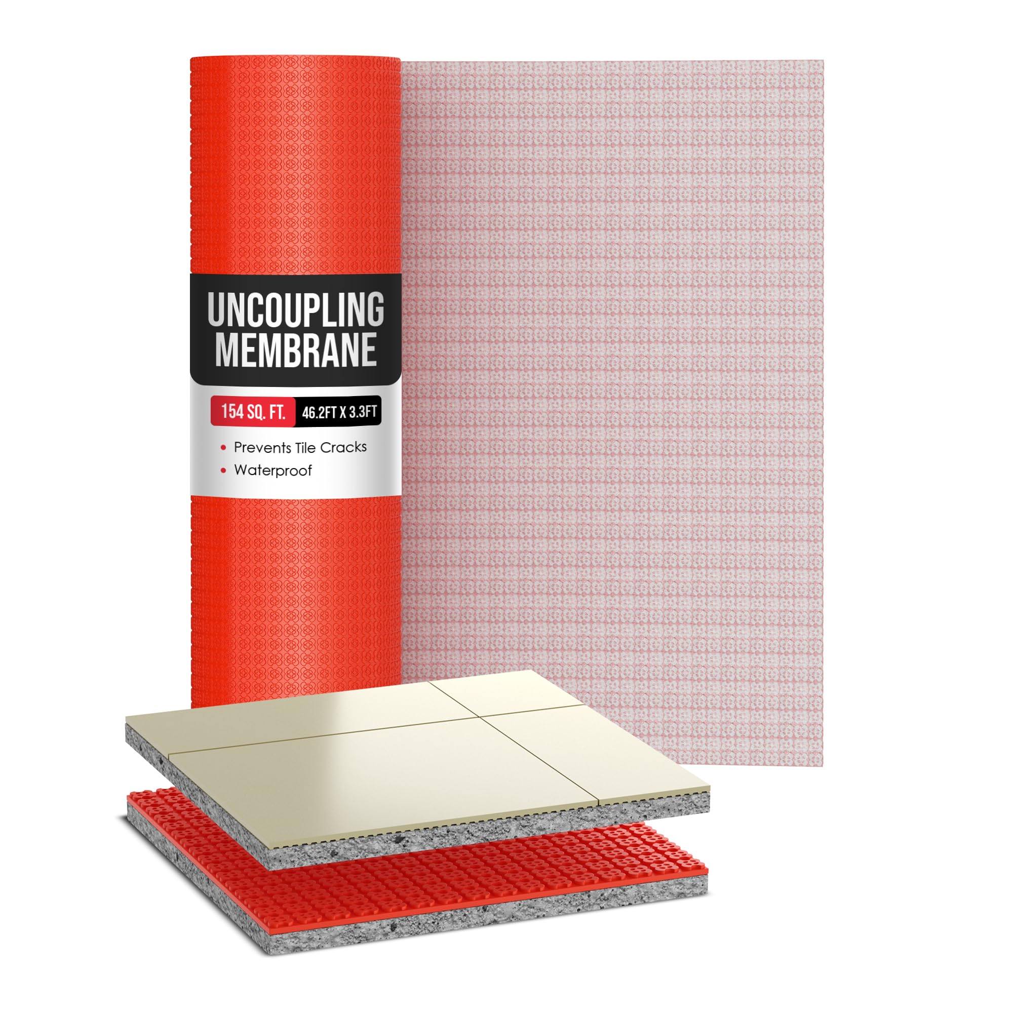 Houseables Uncoupling Membrane, Tile Underlayment, Tile Membrane, Flooring Underlayment, for Floor, Decoupling, Anti Fracture, Waterproof, Anti Crack, Vapor, 1/8" Thick, 3.3 ft x 46.2 ft / 154 Sq Ft