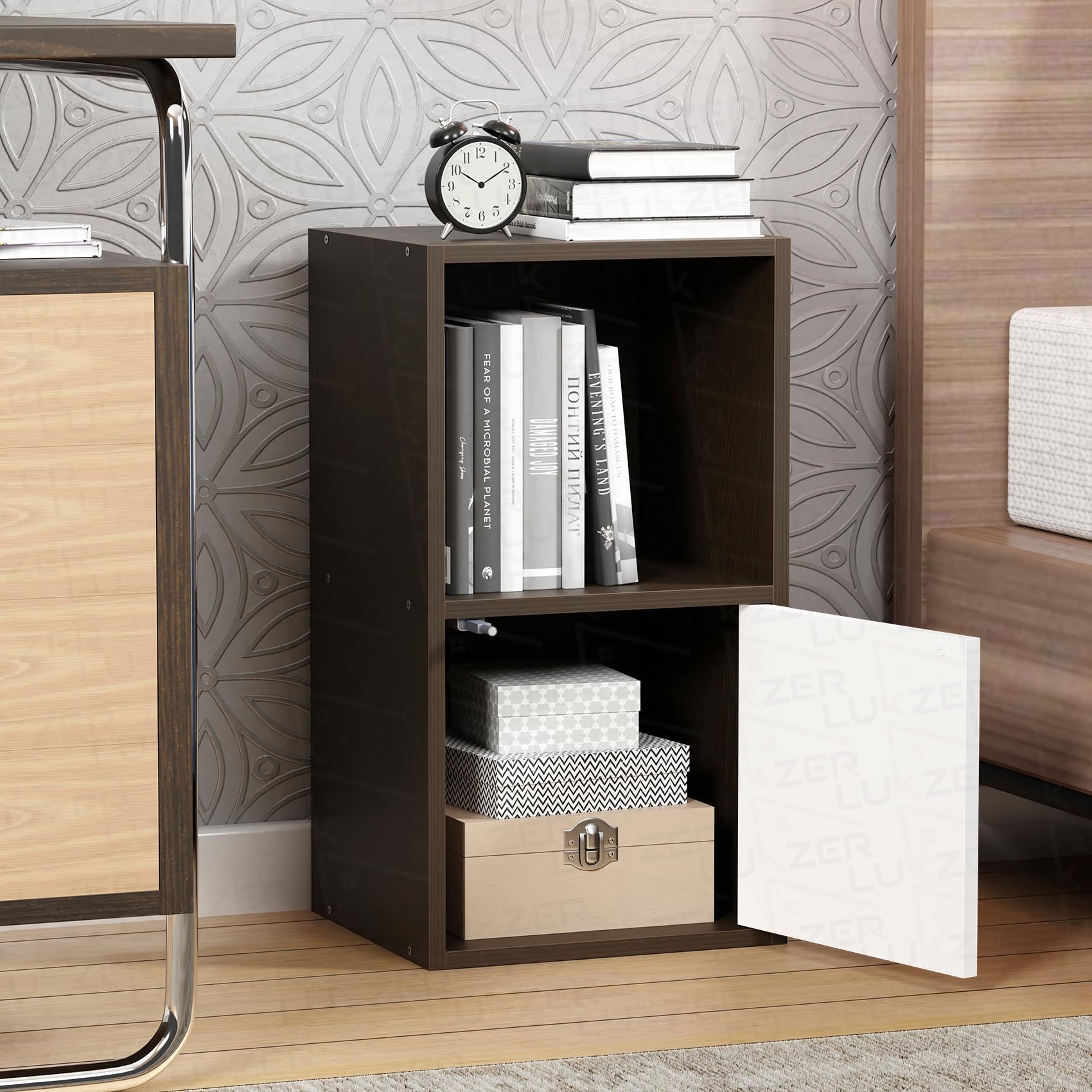 Lukzer 2 Layer Wooden Book Rack/Shelf/Stand | Multipurpose Storage Cabinet & Bookshelf with Open & Enclosed Shelves | Compact Organizer for Bedroom, Kitchen, Living Room & Office (MR-021/Wenge)-image-32