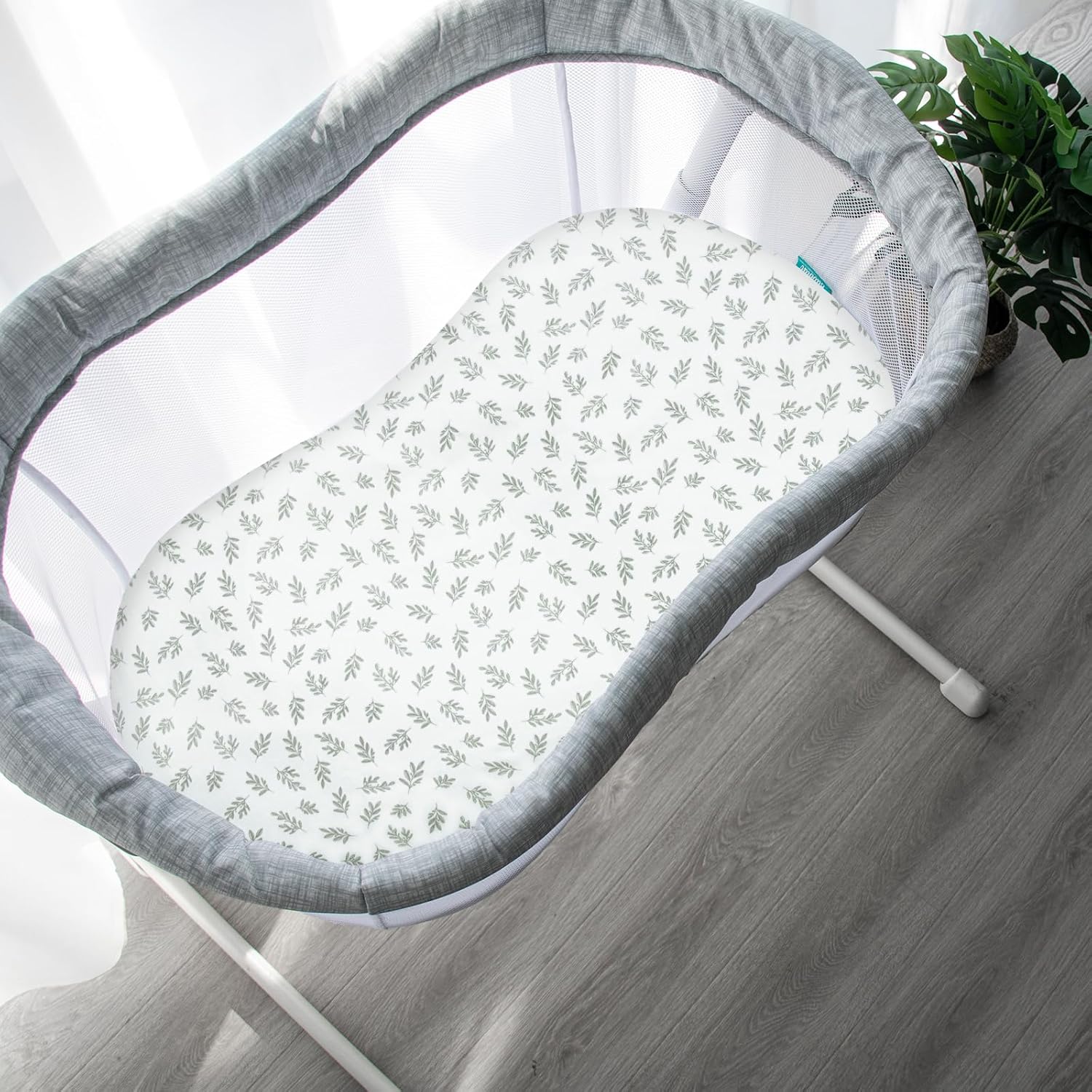 Baby Bassinet Sheets for Baby Boy Girls 4 Pack, 17"X33" Fitted Bassinet Sheets Set Fit for Halo Bassinest Swivel Sleeper, Angelbliss and Other Hourglass Oval Rectangular Bassinet, Green