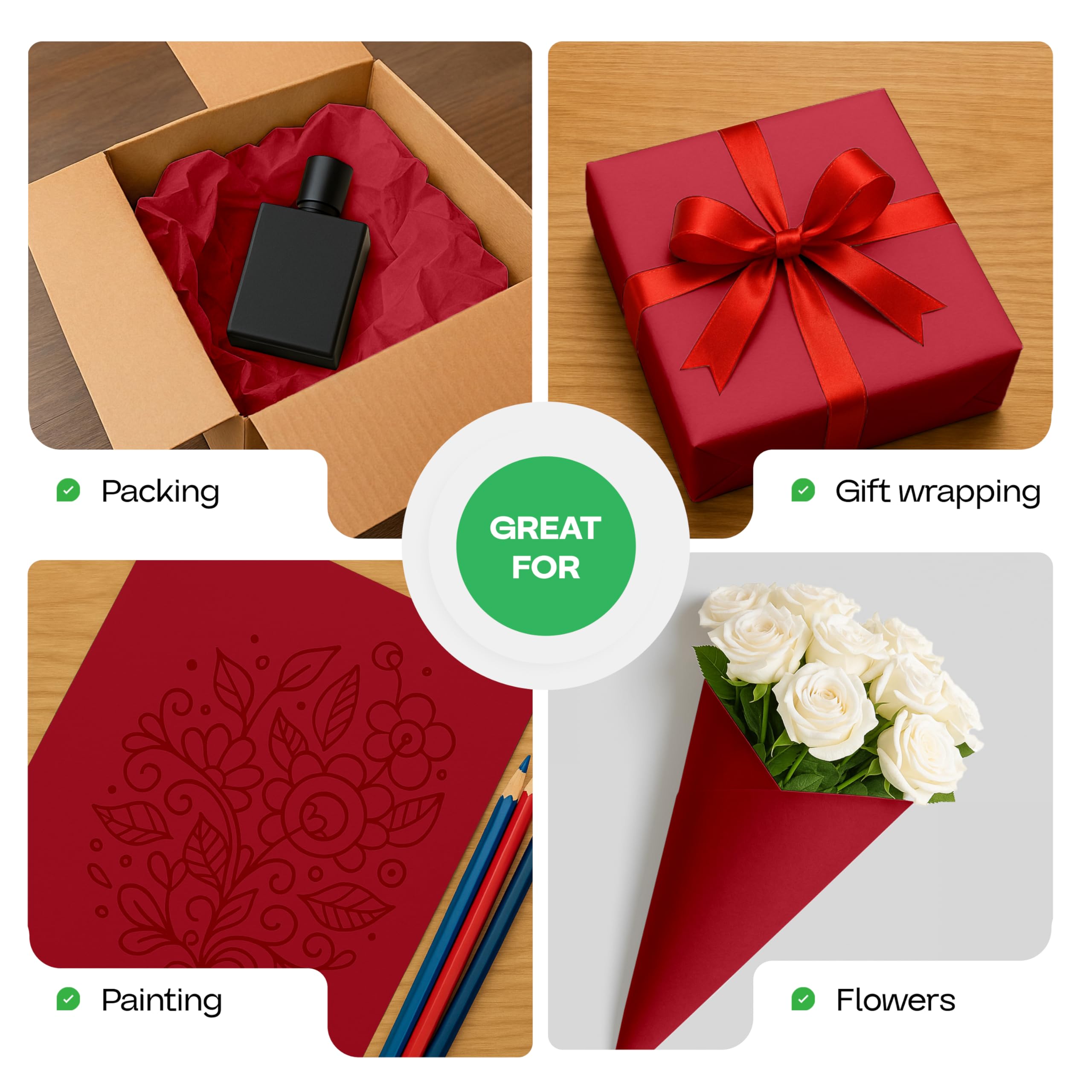 IDL Packaging Lot de 2 rouleaux de papier kraft rouge de 30,5 x 3048 cm – Fabriqué aux États-Unis pour emballage cadeau, loisirs créatifs pour enfants, projets scolaires – 100 % recyclé, matériau