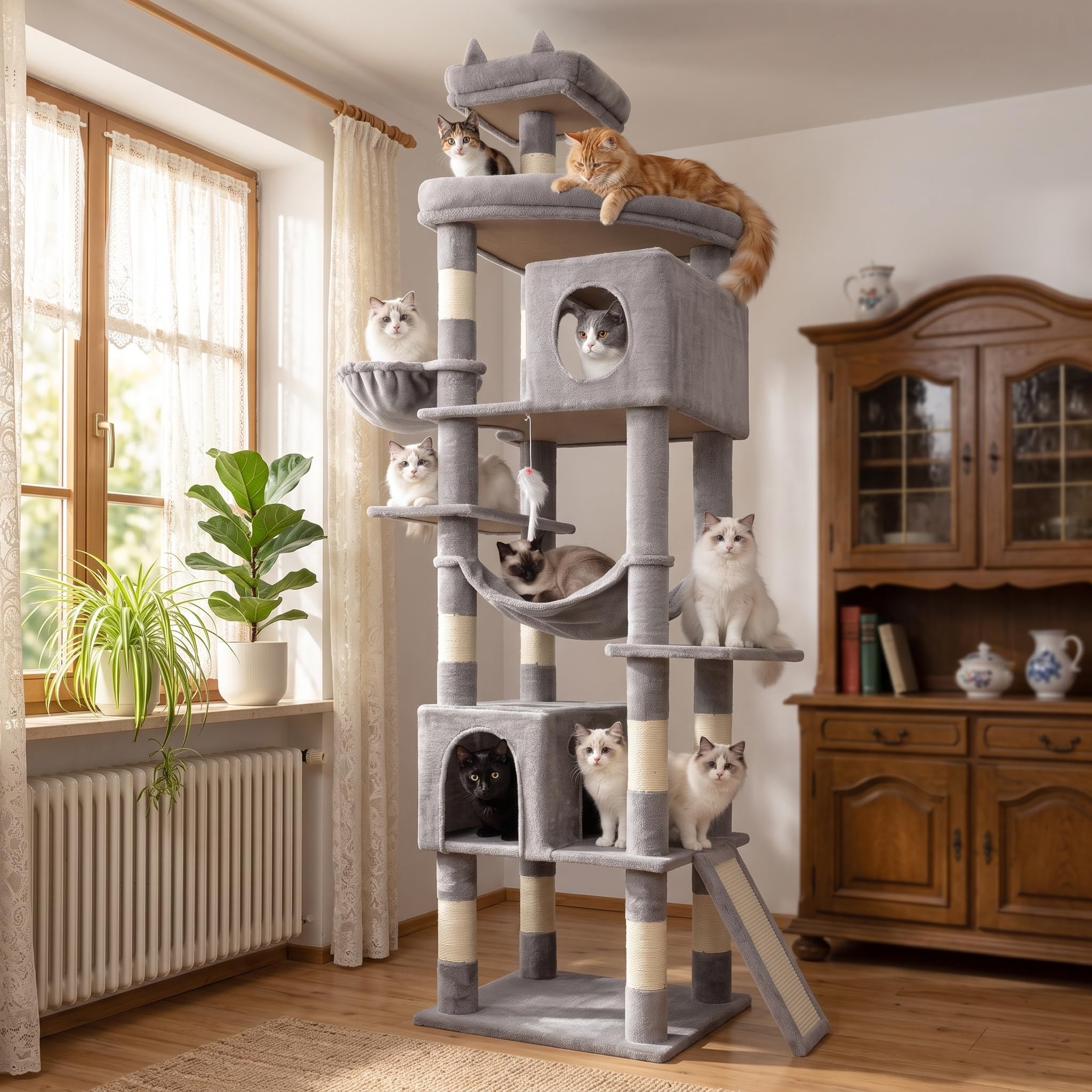 LIKISAK Cat Tree, 213cm Tall Cat Tower for Indoor Cats, Large Cats