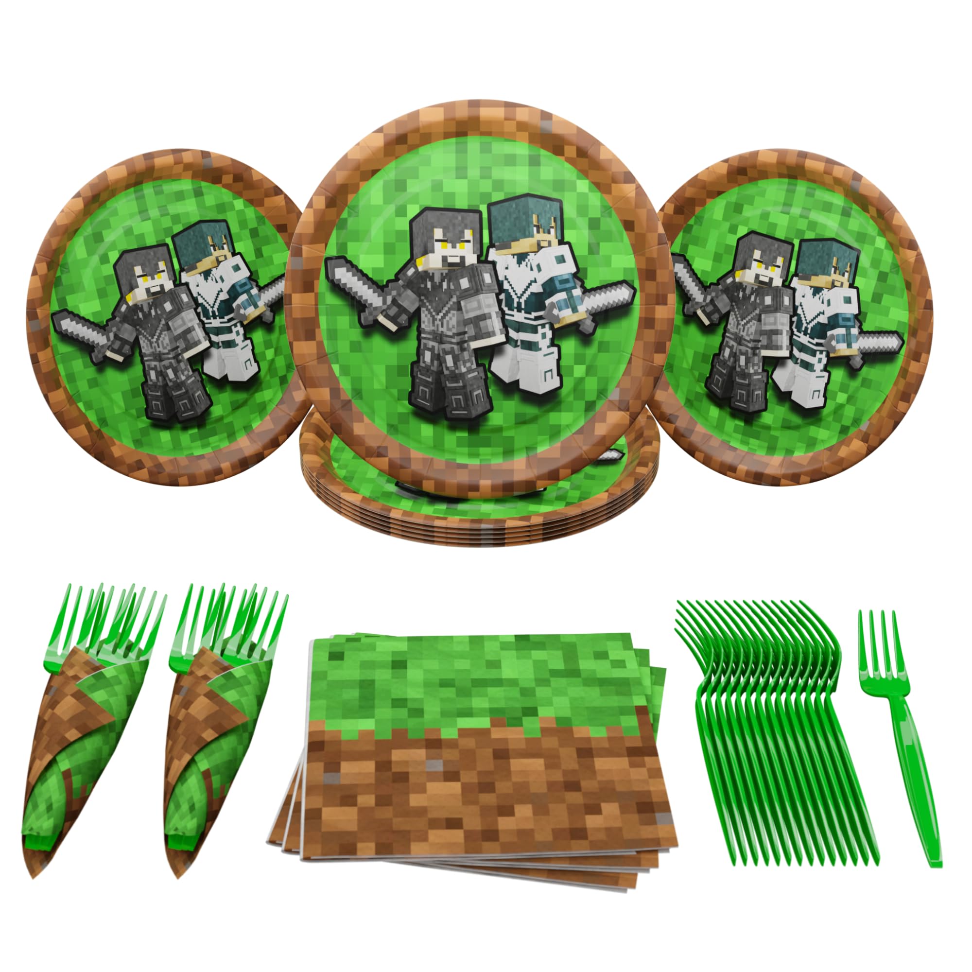 Pixel Warrior Value Party Supplies (64 pieces for 20 Guests) - Video Game Party Supplies, Video Game Birthday Decorations, Mining Craft Party, Pixel