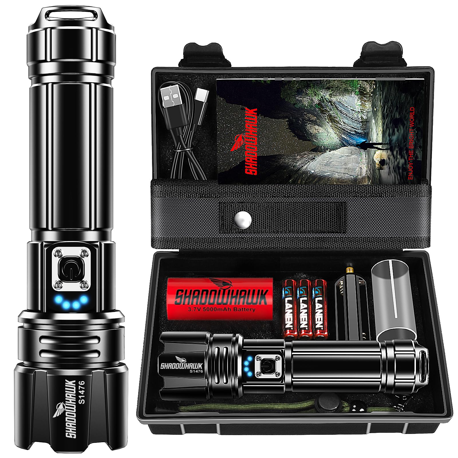 Rechargeable Torch, 500000 Lumen Torches LED Super Bright, 5000mAh Long Lasting, Adjustable Focus, IP67 Waterproof, 5 Modes, Powerful Handheld Flashlight for Power Cuts, Camping, Emergency