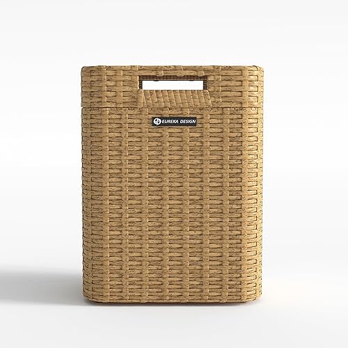 Ypati Cubo de basura de ratán tejido a mano de 2.5 galones con tapa, uso en interiores y exteriores, estante complementario, contenedor de basura