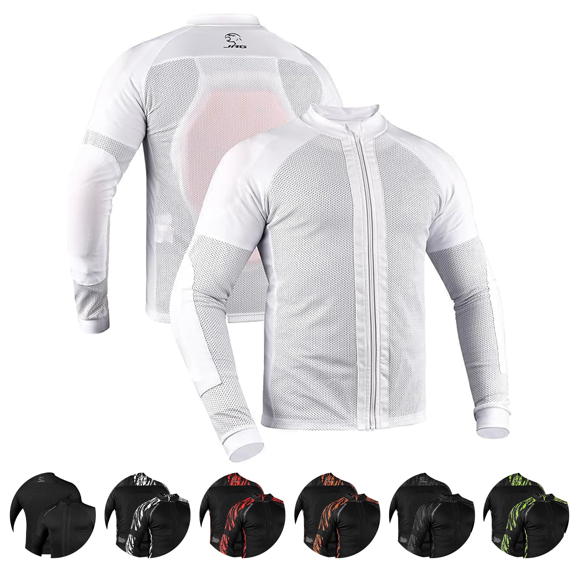 Photo 1 of J.A.G. Motorcycle Mesh Shirt for Men with CE Certified Protective Padded Armors | All Season Motorcycle Riding Shirt White