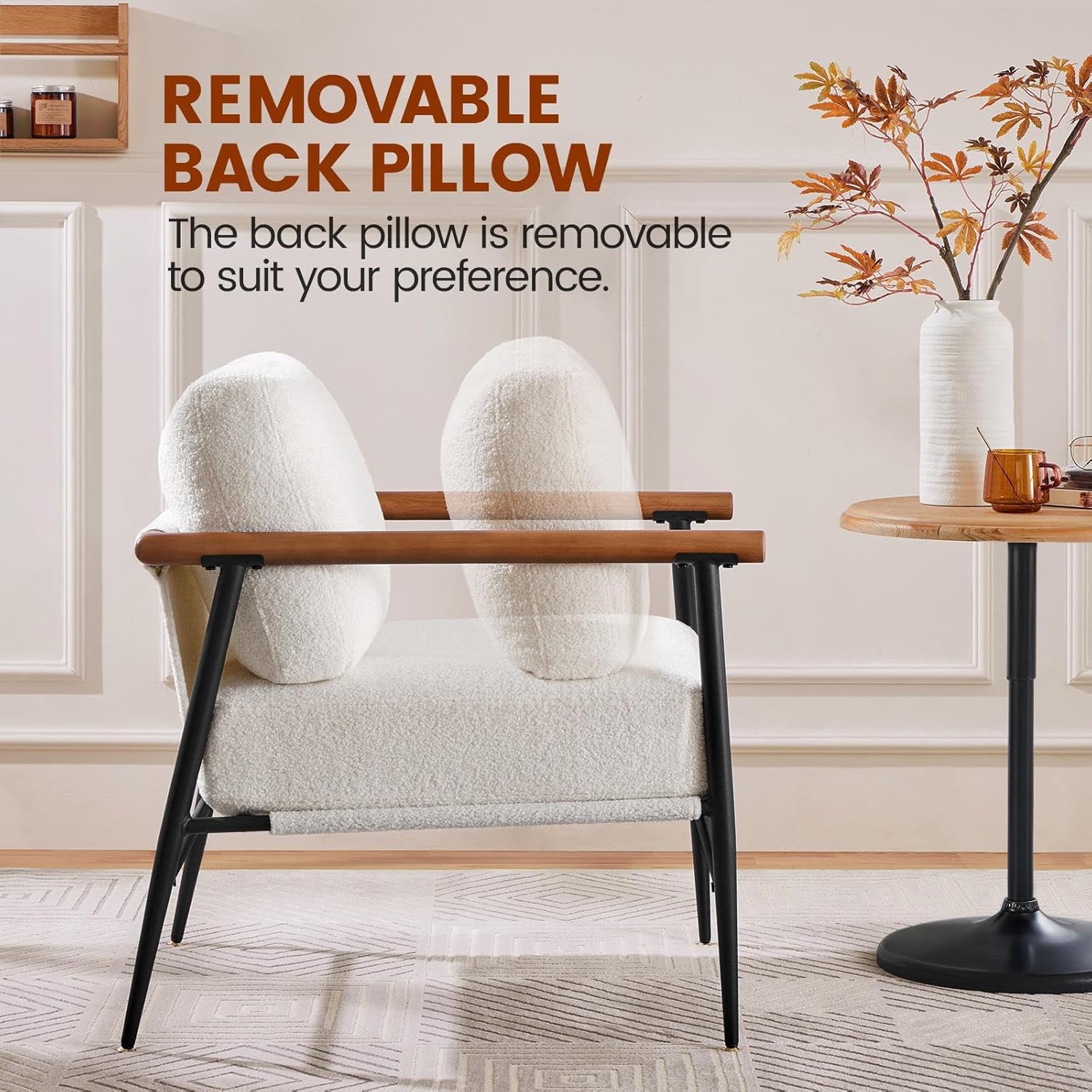 Image highlighting the removable back pillow of the accent chair