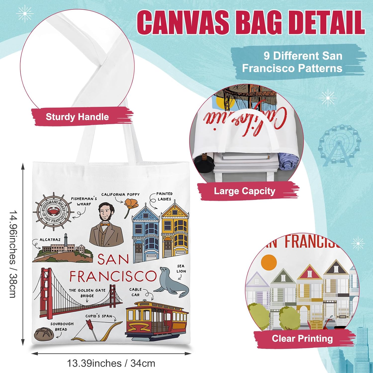 Paterr 9 Pcs City Souvenirs Gifts New York Tote Bag Bulk San Francisco Canva Tote Boston Chicago Souvenirs for Women Travel - Image 4