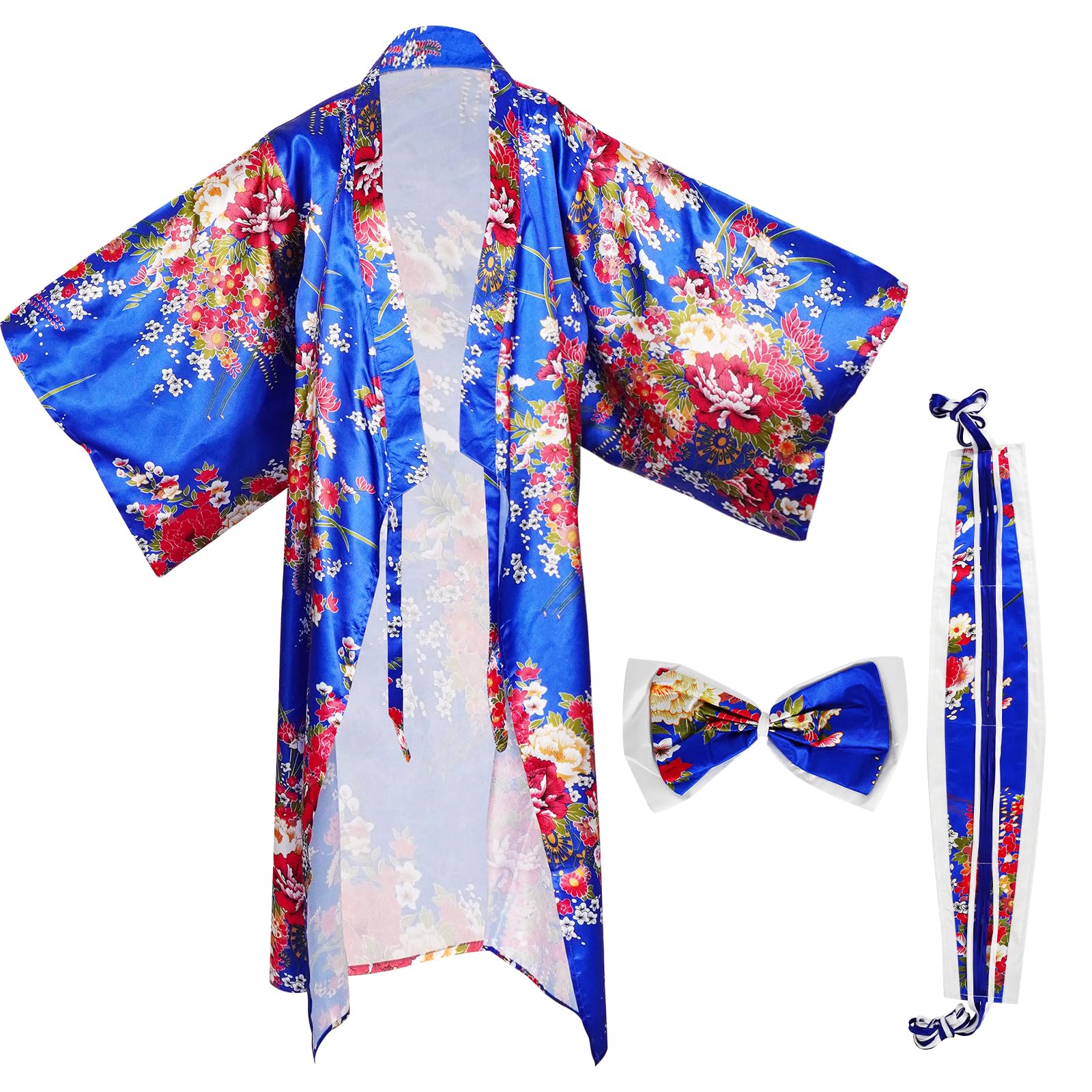 5 Pezzi Kimono Donna Giapponese, Tradizionale Vestito Geisha Yukata Abito, Set di Costumi Cosplay con Accessori Ventaglio Pieghevole, Maschera, Calze e Spilla per Capelli