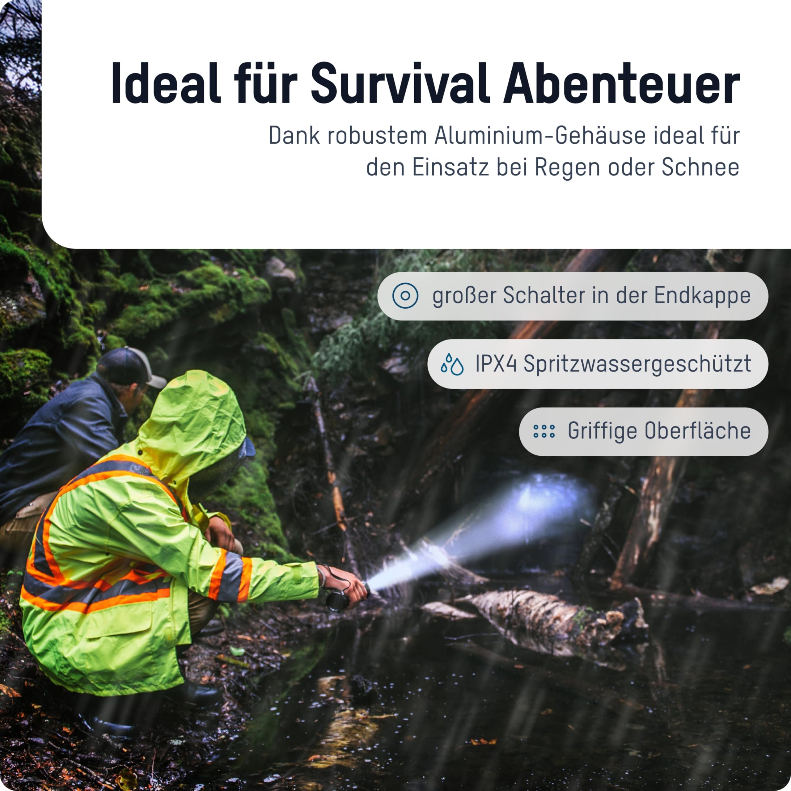 Ansmann Survival Taschenlampe 1020 Lumen, aufladbar per USB C Kabel, kompakt sehr hell und extrem lange Leuchtdauer, mehrere Lichtmodi, Outdoor LED Lampe zum wandern camping Notfall Ausrüstung