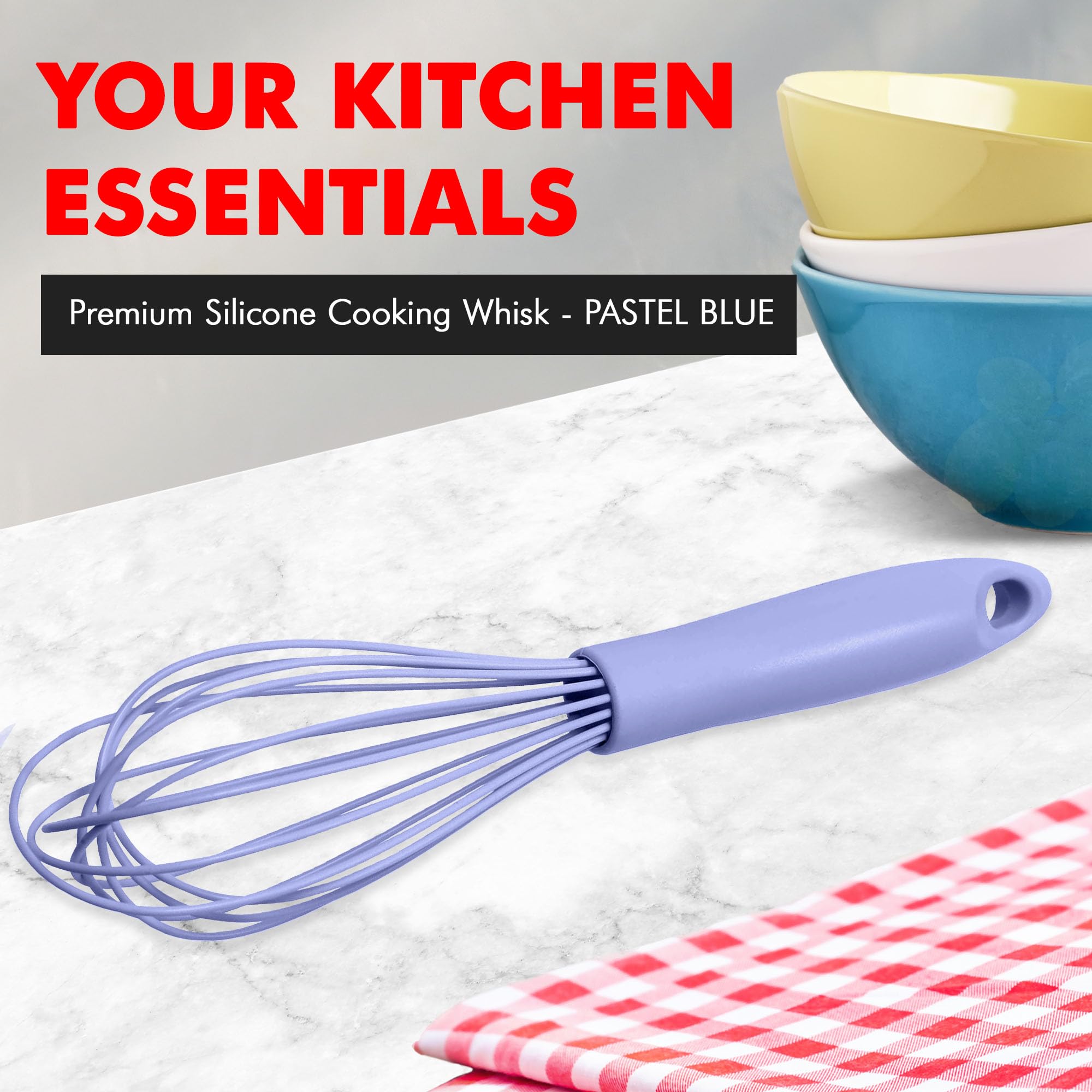 Chef Craft Batidor de cocina de alambre de silicona premium, 10.5 pulgadas, azul pastel