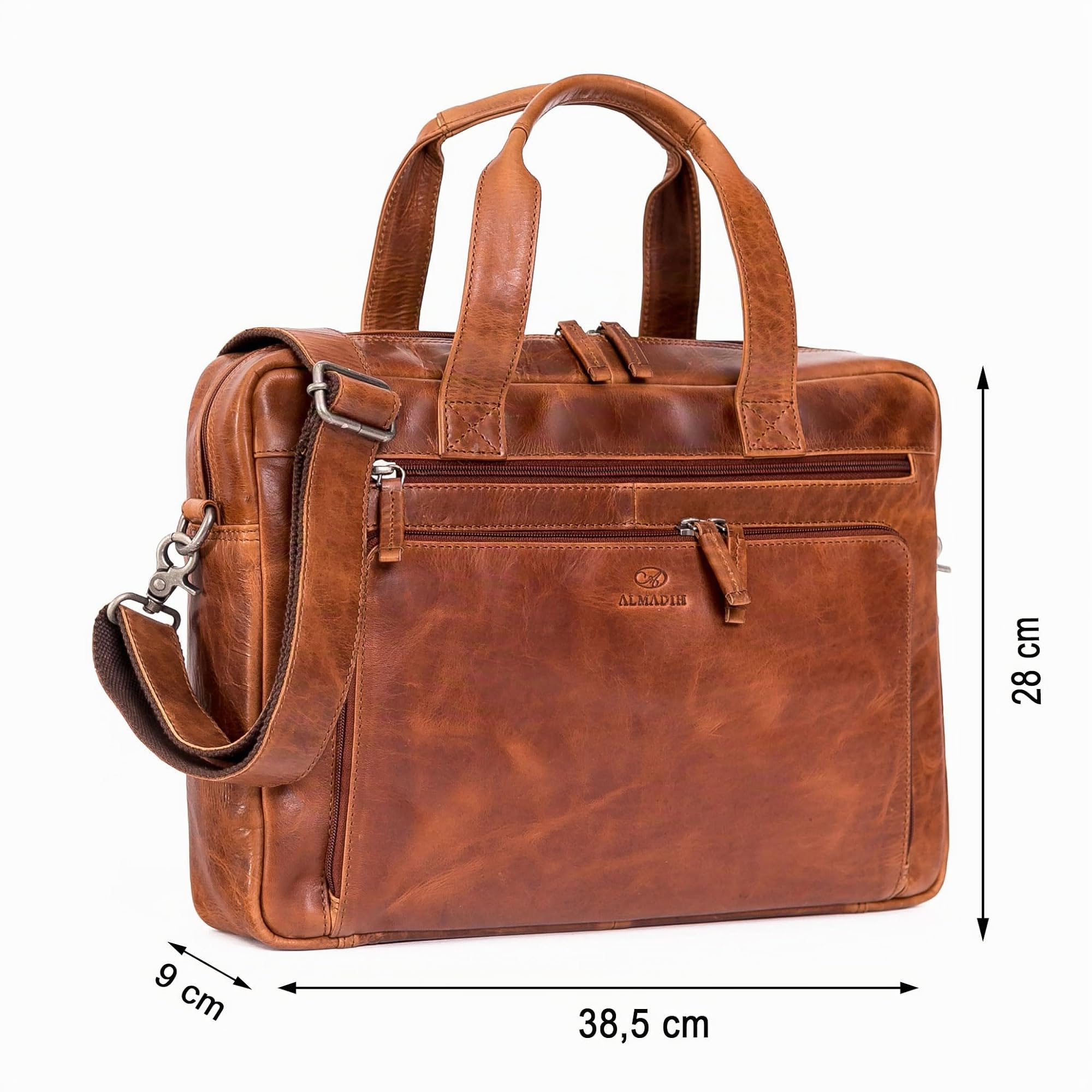ALMADIH Leder Businesstasche Laptoptasche 15 Zoll Aktentasche Bruno tolle Aufteilung Leder Business Tasche Herren Damen Umhängetasche Unitasche Arbeitstasche Schultertasche Dokumententasche braun