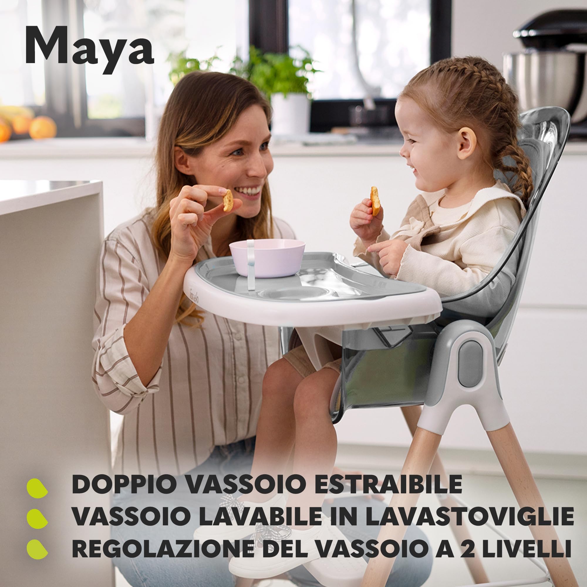 LIONELO Maya Seggiolone Pappa Evolutivo 2 in 1 da 6 a 36 Mesi | Fino a 15 kg, Seduta Reclinabile, Vassoio Rimovibile, Cinture di Sicurezza, Gambe Antiscivolo, Facile da Pulire