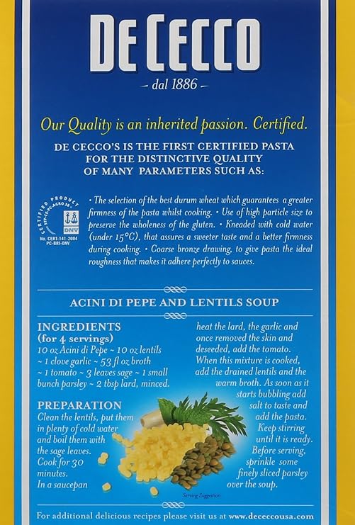 De Cecco Semolina Pasta, Acini Di Pepe No.78, 1 Pound