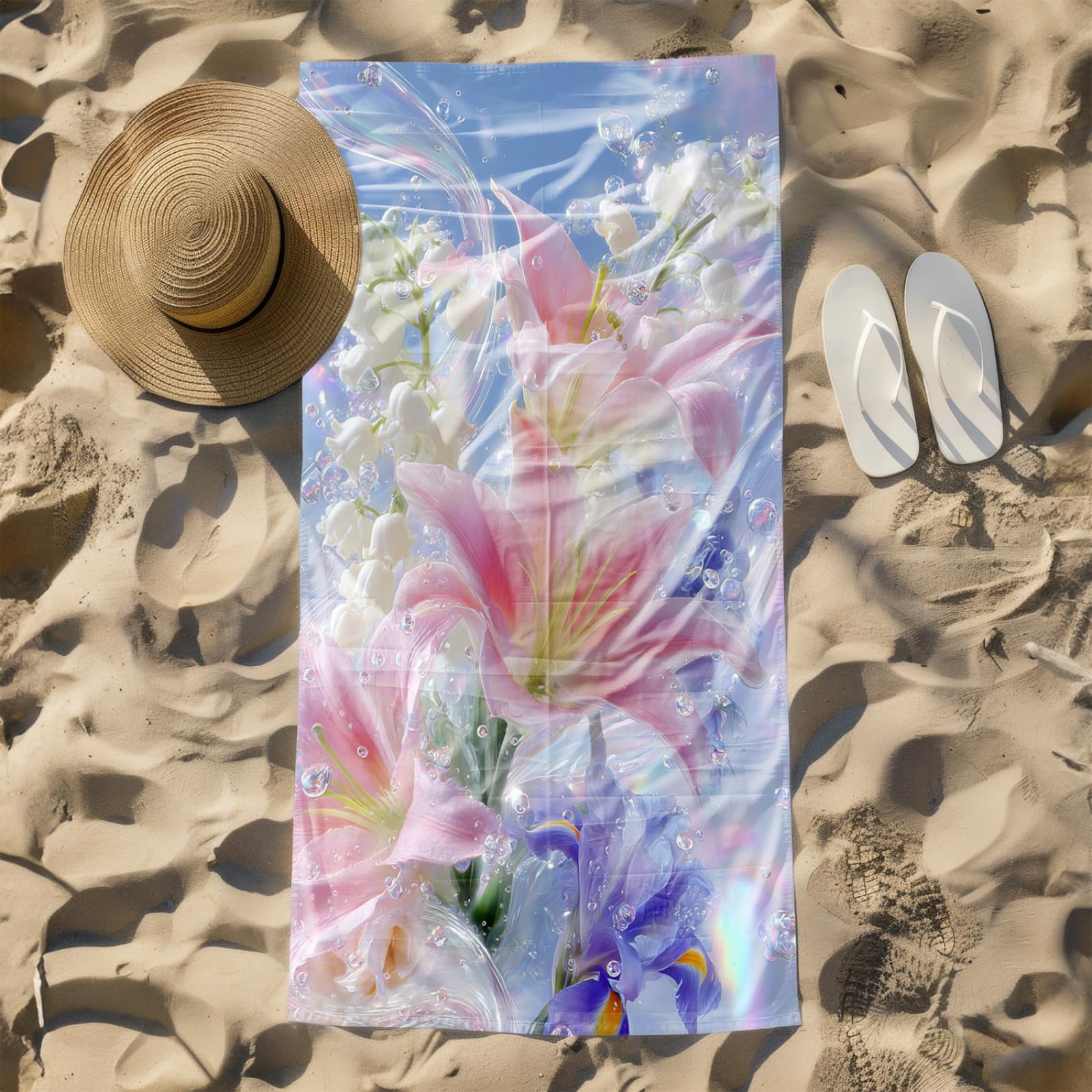 Générique Serviette Microfibre Plage Fleurs Roses