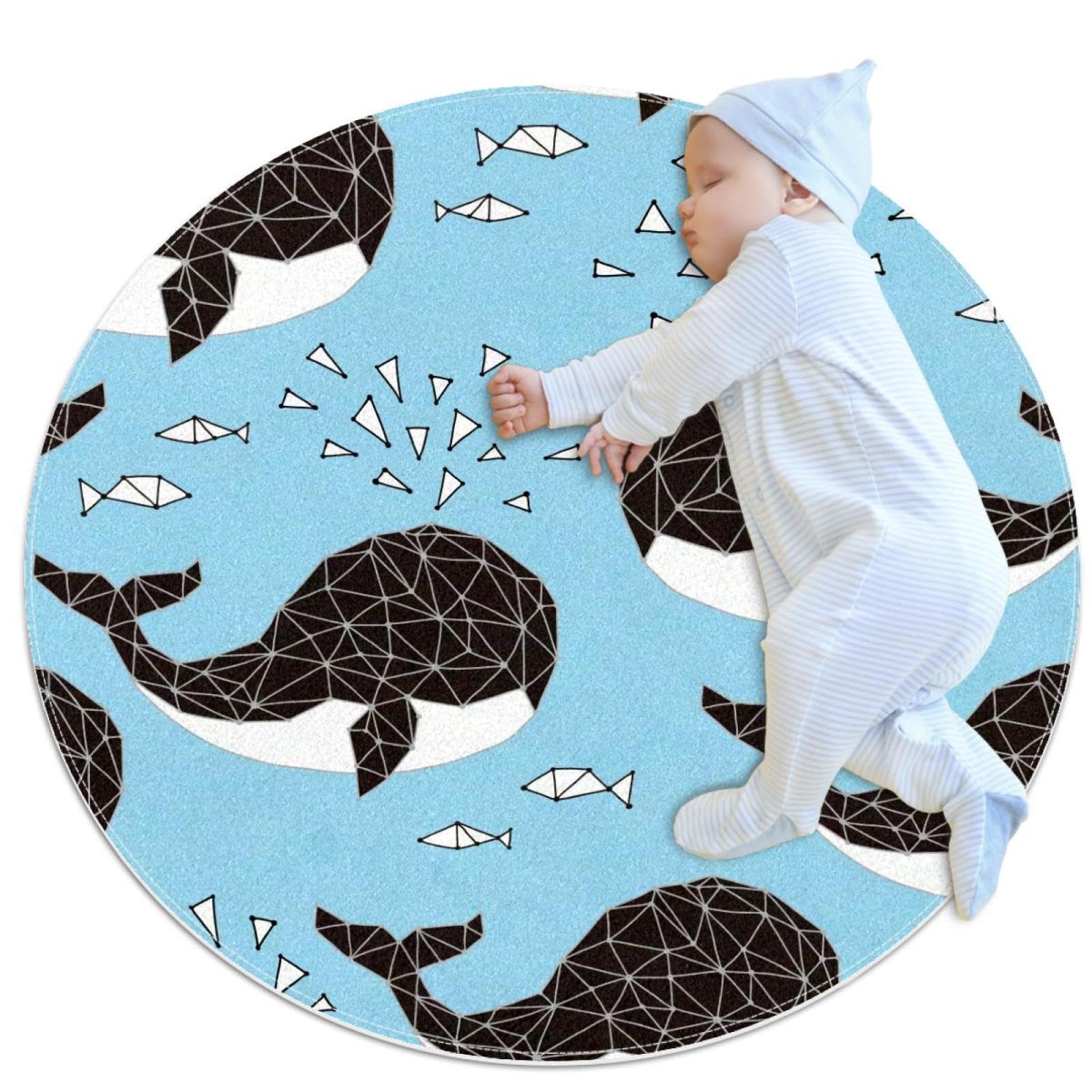 Tapis de sol antidérapant baleine noire, paillasson rond sécurisé de 1 m de diamètre