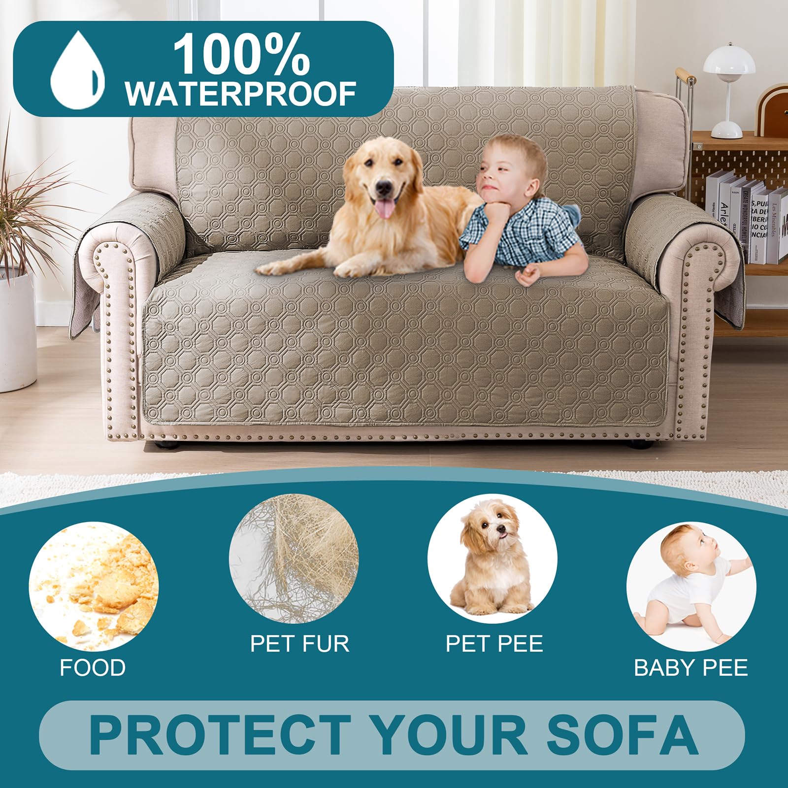 BellaHills Sofa Cover 100% Waterproof Sofa Covers 2 seater Non-Slip Sofa Slipcovers Couch Covers Washable with Elastic Strap Sofa Protectors from Pets Seat Width 47"(2 Seater - Image 3