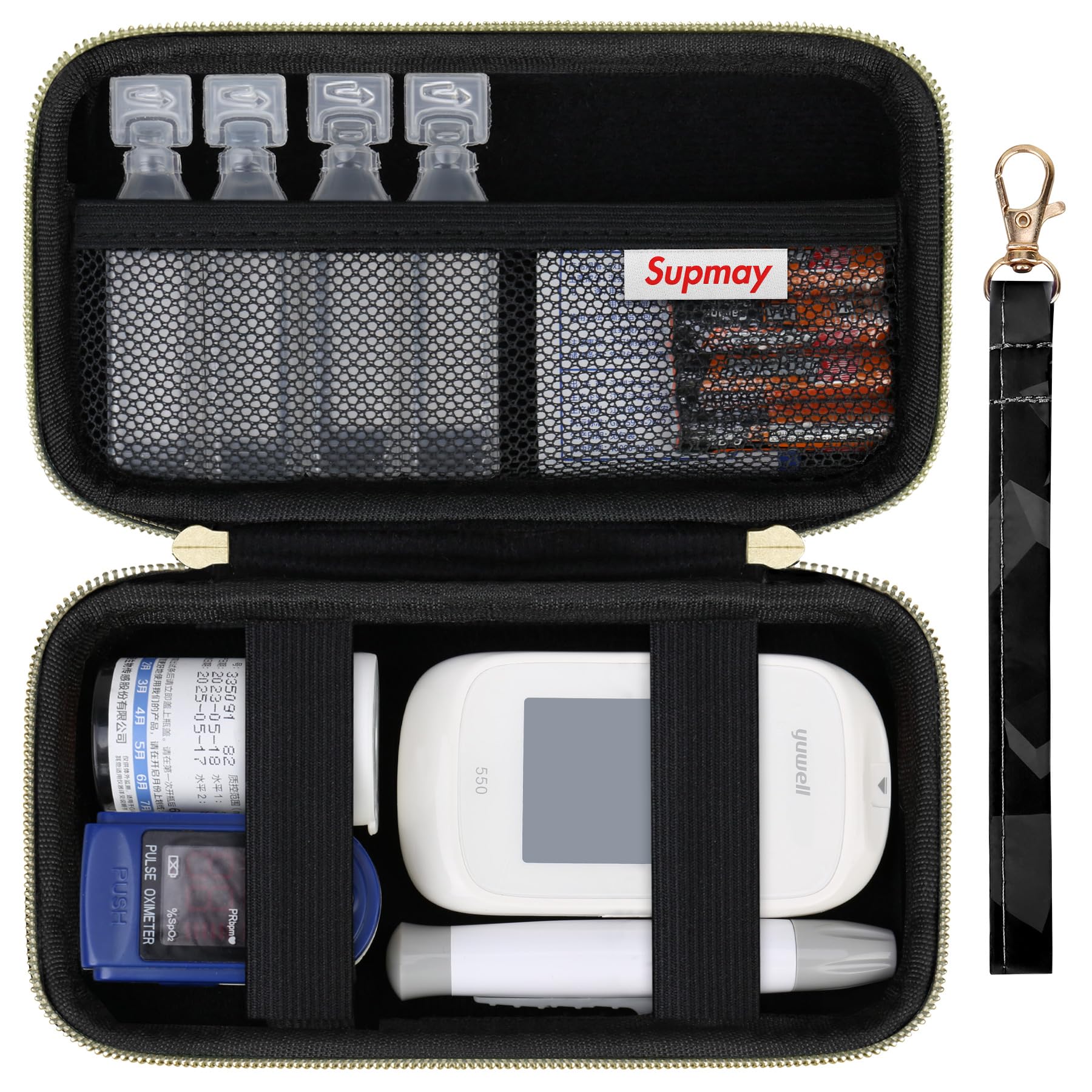 Diabetic Supplies Hard Case Diabetic Supply Organizer Bag Carrying Case for Diabetes Testing Kit Blood Glucose Monitor with Blood Sugar Glucometer Test Strips Lancing Device Lancets, Black