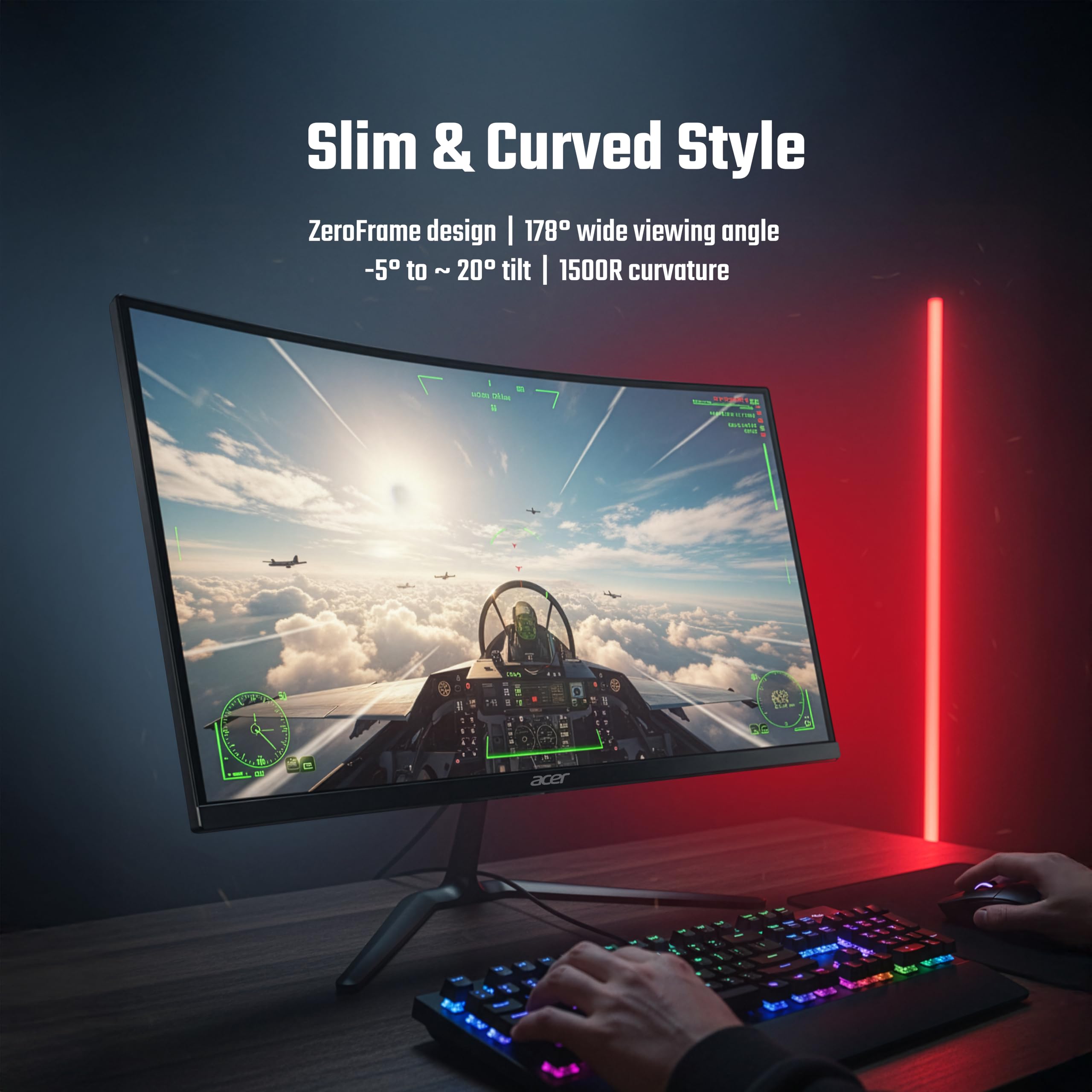 Acer Nitro ED270 X0 27 inch Full HD 1920×1080 VA Curved Gaming Monitor | 200 Hz Refresh | 1 ms VRB | AMD FreeSync Premium | HDR10, sRGB 99% | ZeroFrame | Tilt Adjust | HDMI & DisplayPorts | Black — Amazon image 6