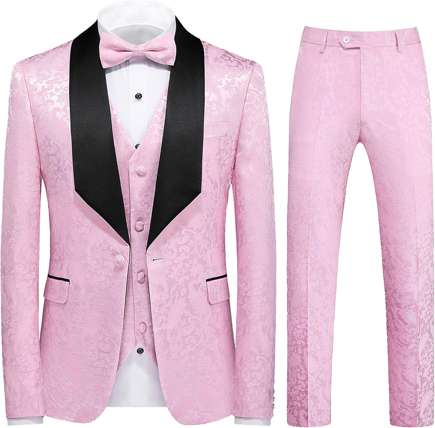 UNINUKOO Mens Suits Slim Fit 3 Piece Jacquard Suit 1 Button Shawl Collar Wedding Formal Tuxedo for Men