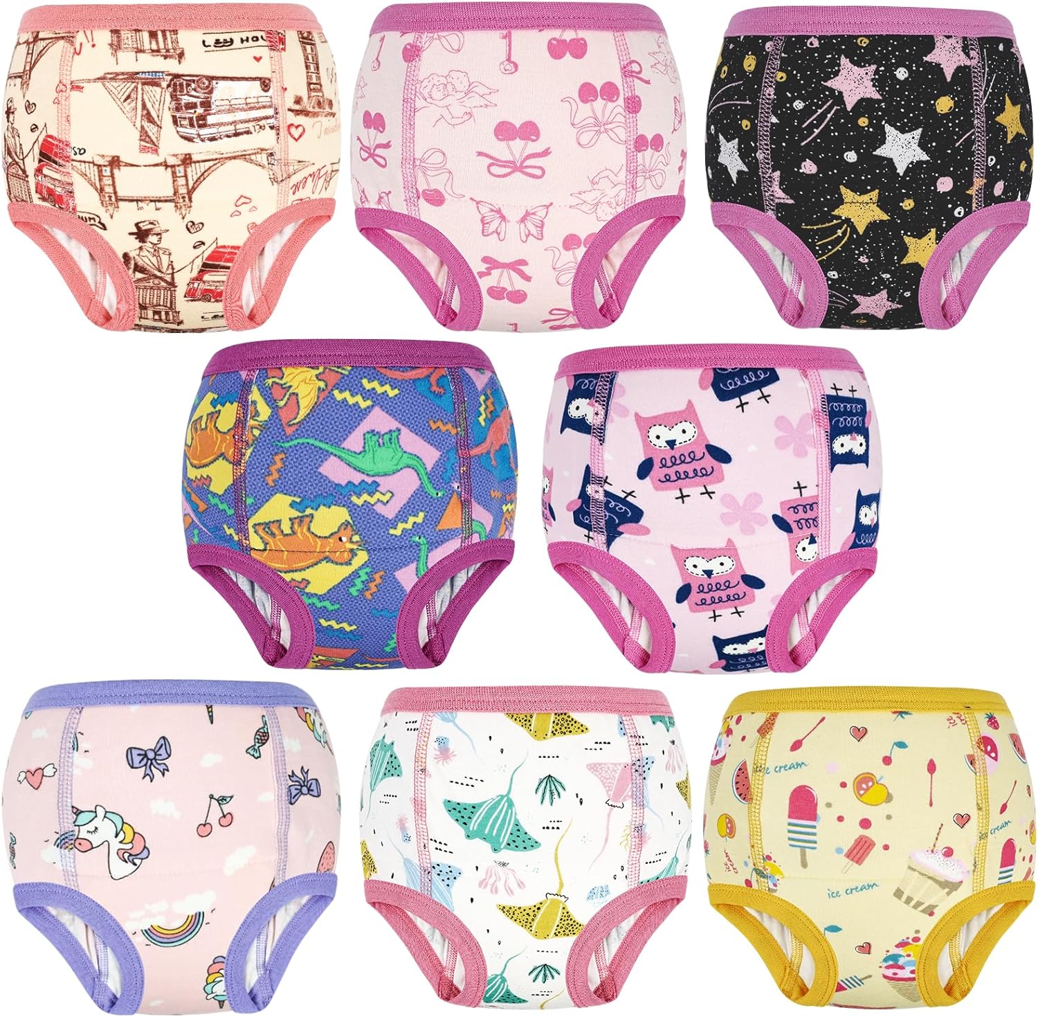 MooMoo Baby Absorbent Potty Training Pants 8 Packs Cotton Training Underwear for Girls 7T