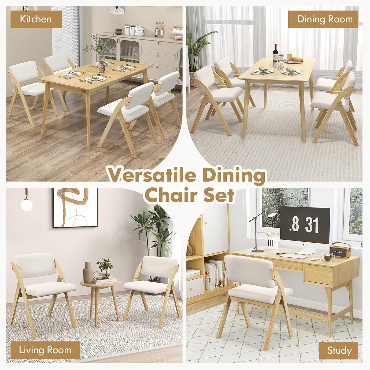 GOFLAME Folding Dining Chairs Set of 2, Upholstered Kitchen Chairs with Padded Seat & Backrest, Modern Side Chairs with Rubber Wood Legs for Home Office Events, Wedding, No Assembly Needed, Natural