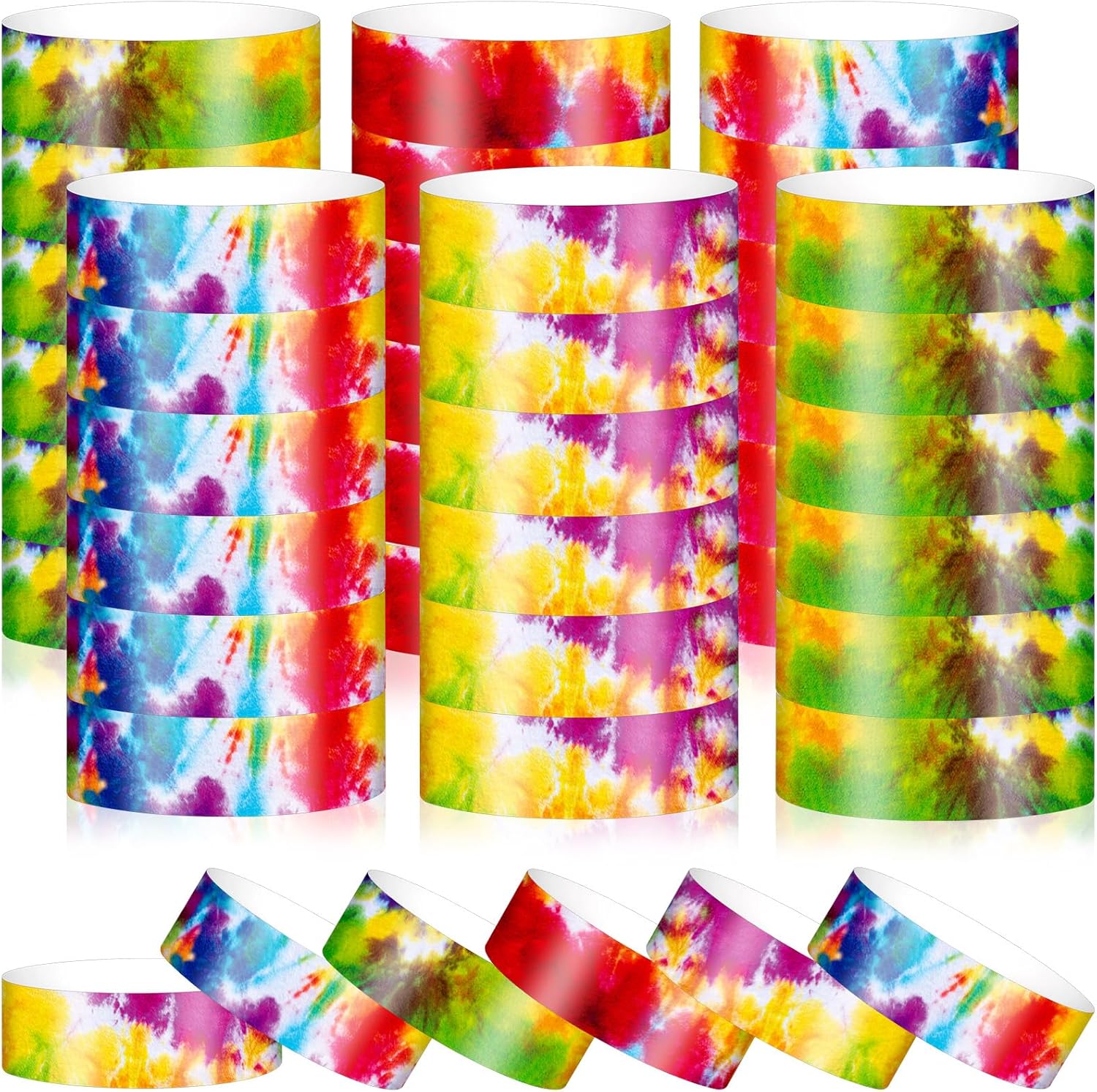 Eersida 150 Pcs Paper Wristbands for Events Tie Dye