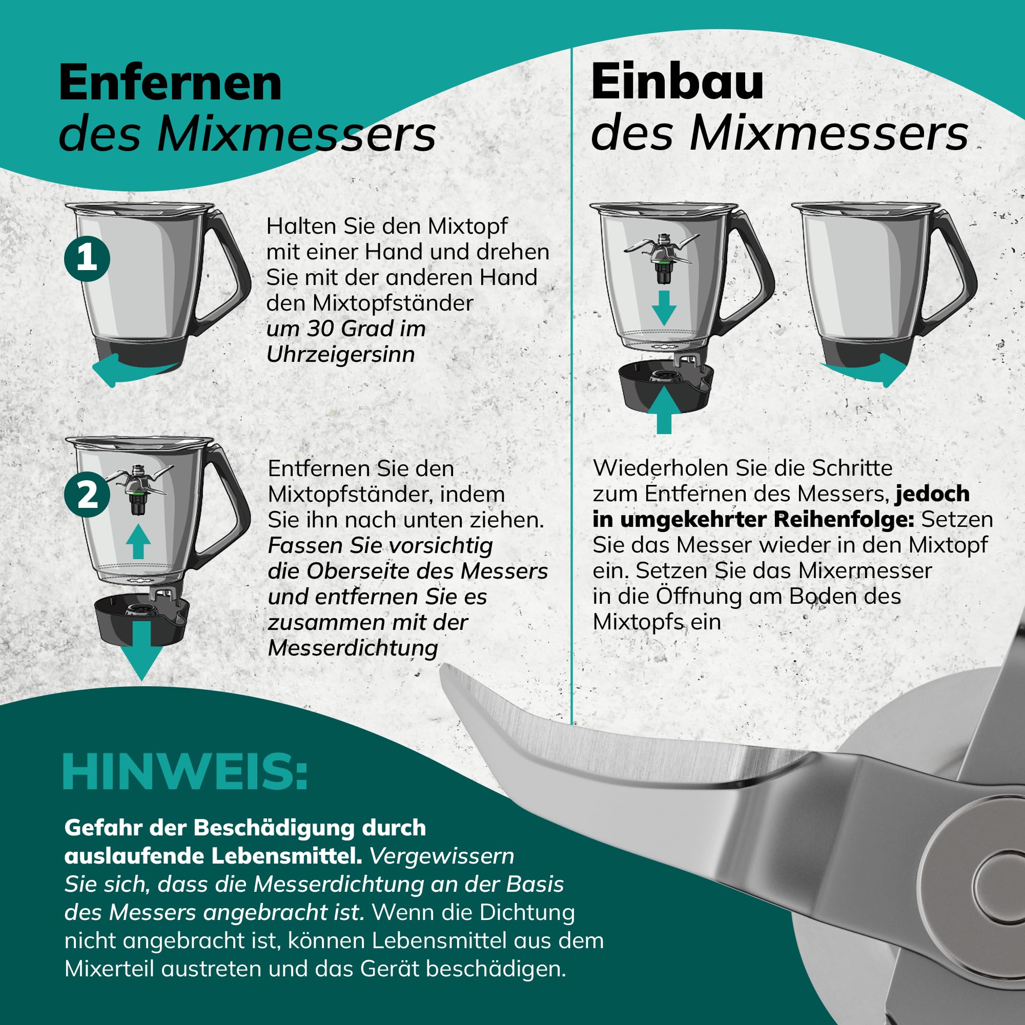 Messer Ersatz für Vоrwerk Thermоmix Messer TM31 - Ersatzmesser aus Edelstahl inkl Diсhtung - Zubеhör für TM31 Küchenmaschine