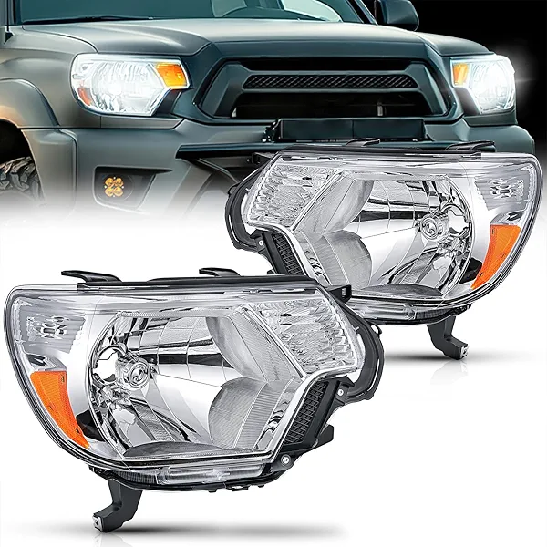 Nilight Headlight Assembly Compatible with 2012 2013 2014 2015 Toyota Tacoma Pickup Truck Replacement Headlamp Chrome Housing Amber Reflector Driver and Passenger Side