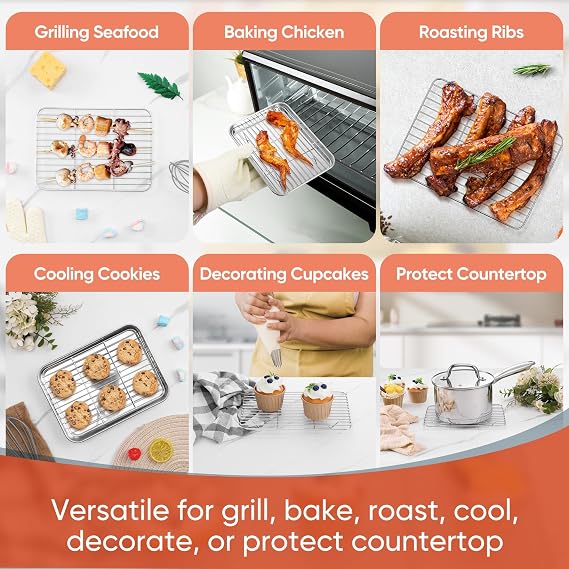 Homikit Heart Cake Pan & Cooling Rack, 6 Inch Stainless Steel Small Heart Shaped Baking Pans with 8.7 * 6.3 Inch Small Stainless Steel Metal Roasting Grilling Cooking Racks