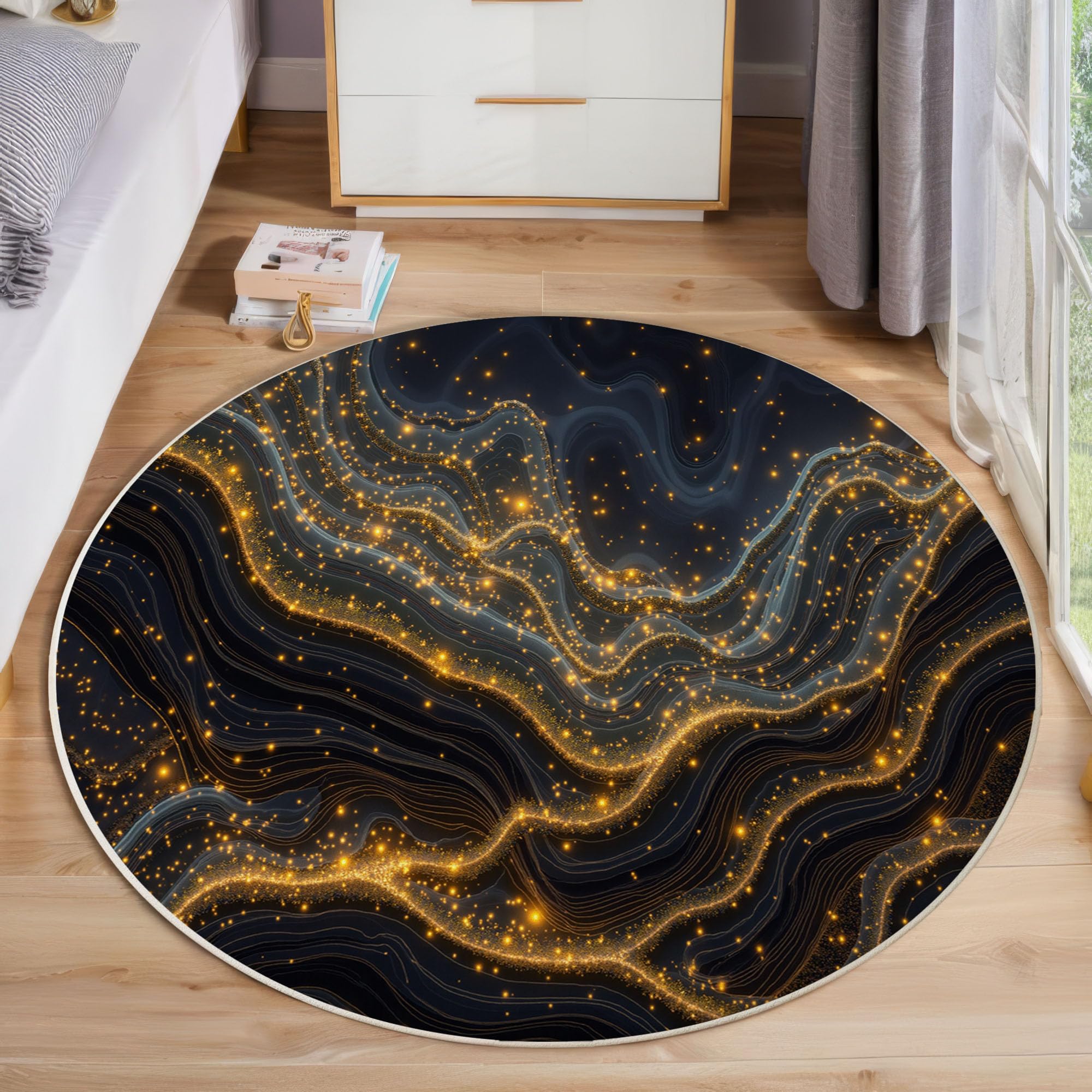 Tapis de porte rond pour une entrée accueillante et cuisine design jaune
