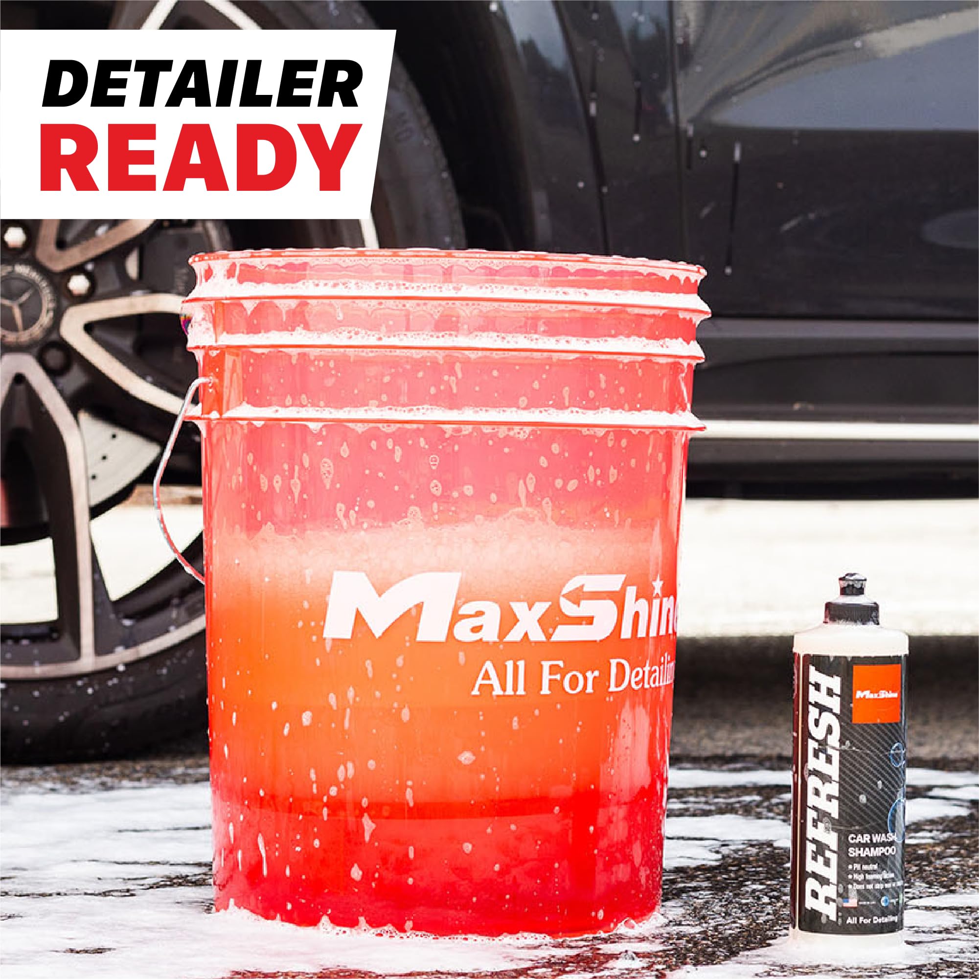 Maxshine Seau universel rouge de 1,5 l - Seau de lavage de voiture pour lavage sans rayures, rangement de garage et outils de détail - Peut contenir savon, canon à mousse, serviettes en microfibre et