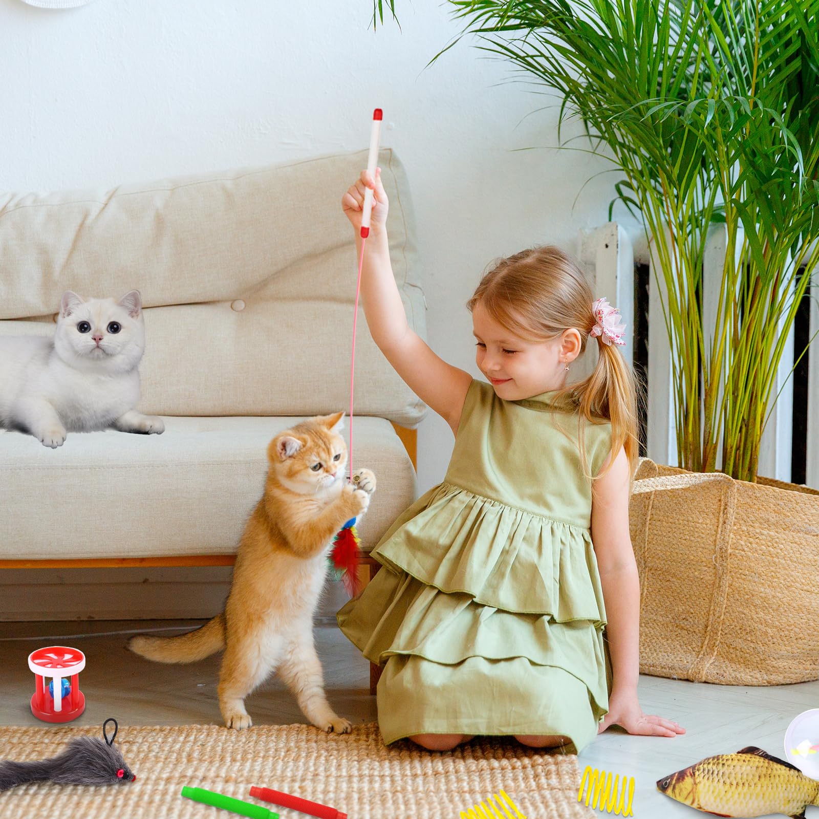 Juguetes para Gatos,38pcs Juguete Interactivo para Gato,Juguetes Gatos con Túnel para Gatos,Ratones,Varita de Plumas,Peces,Bolas y Campanas
