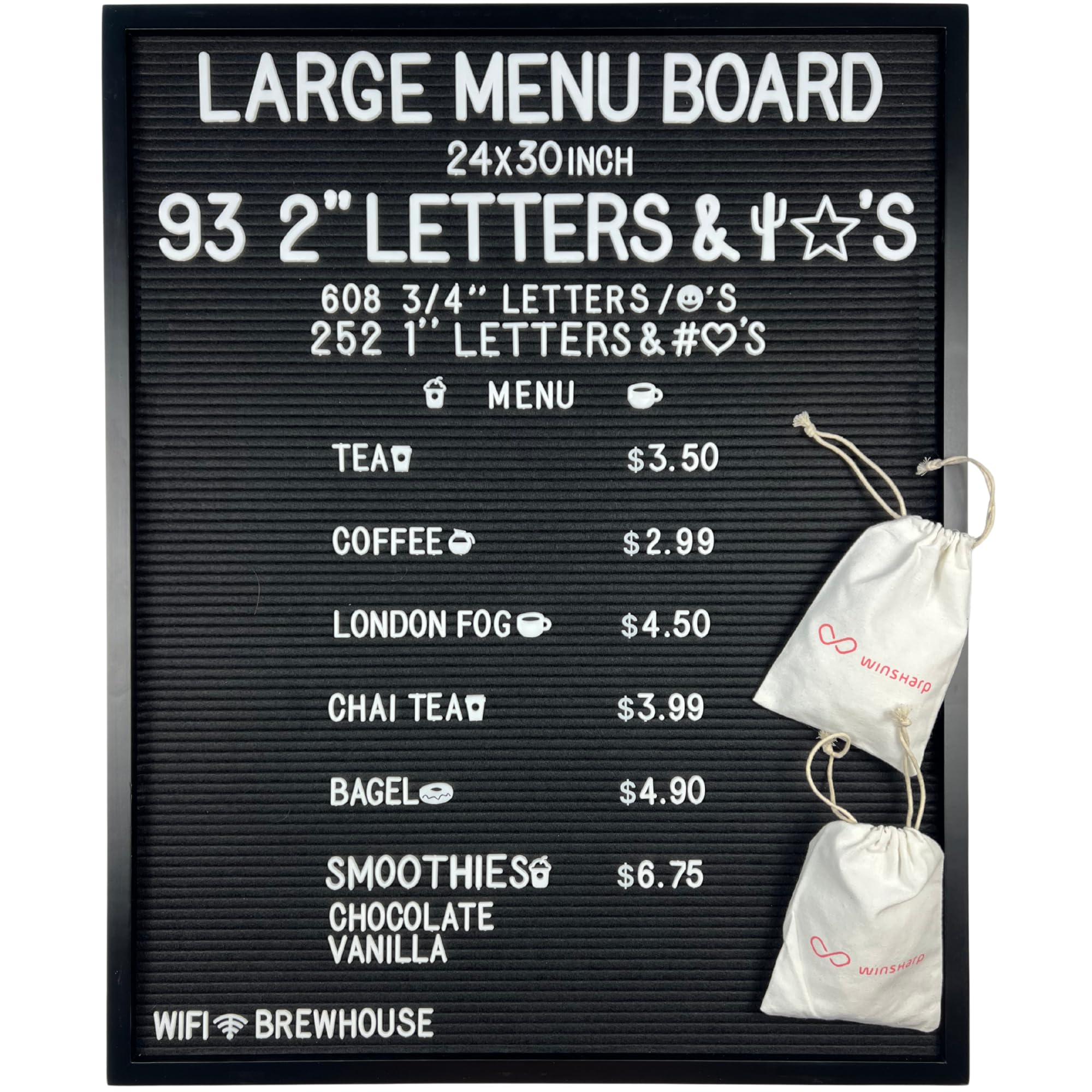 Large All Black Felt Letter Board | 24"x30" Classy Black Frame with 953 White Letters, Emojis & Characters | Premium Changeable Sign Boards for Price List Message Letterboard